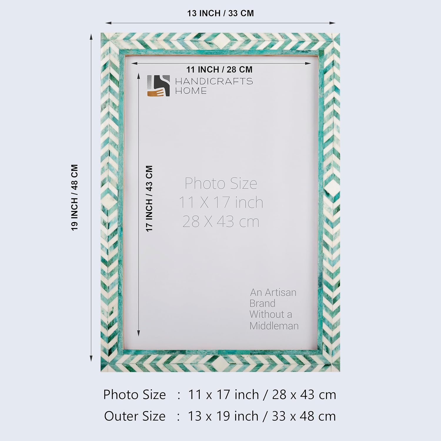 Handicrafts Home 11x17 Poster Frame – Green Moroccan Bone Inlay Photo Frame – Wall Mount Picture Frame, Photos & Art Prints – Boho Chic Vintage Home Decor Decorative Wall Frame Birthday & Wedding