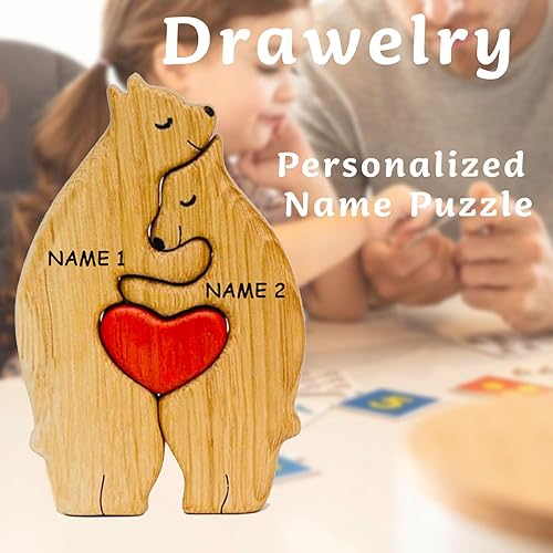 Miniatura 4 de Rompecabezas personalizado con nombre de la familia, rompecabezas de oso de madera, rompecabezas de madera personalizable de roble, pieza decorativa