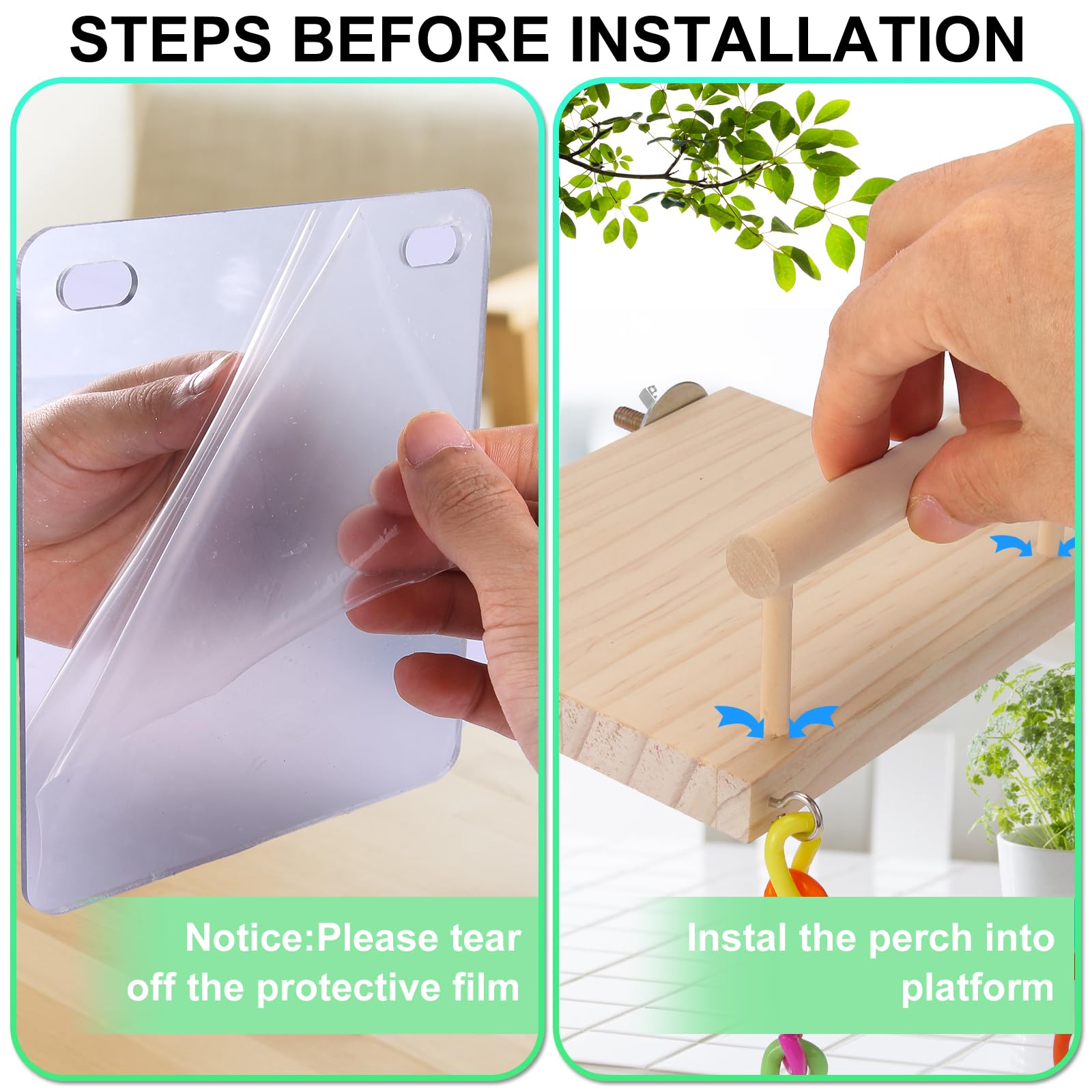 KyoukiBird Perch Platform Bird Toys with Bird Mirror Climbing Ladder Swing, Parakeet Cage Accessories - for Cockatiels, Lovebirds, Budgies,Pacific Parrotlets,Finch,Canaries - Wooden Play Gym