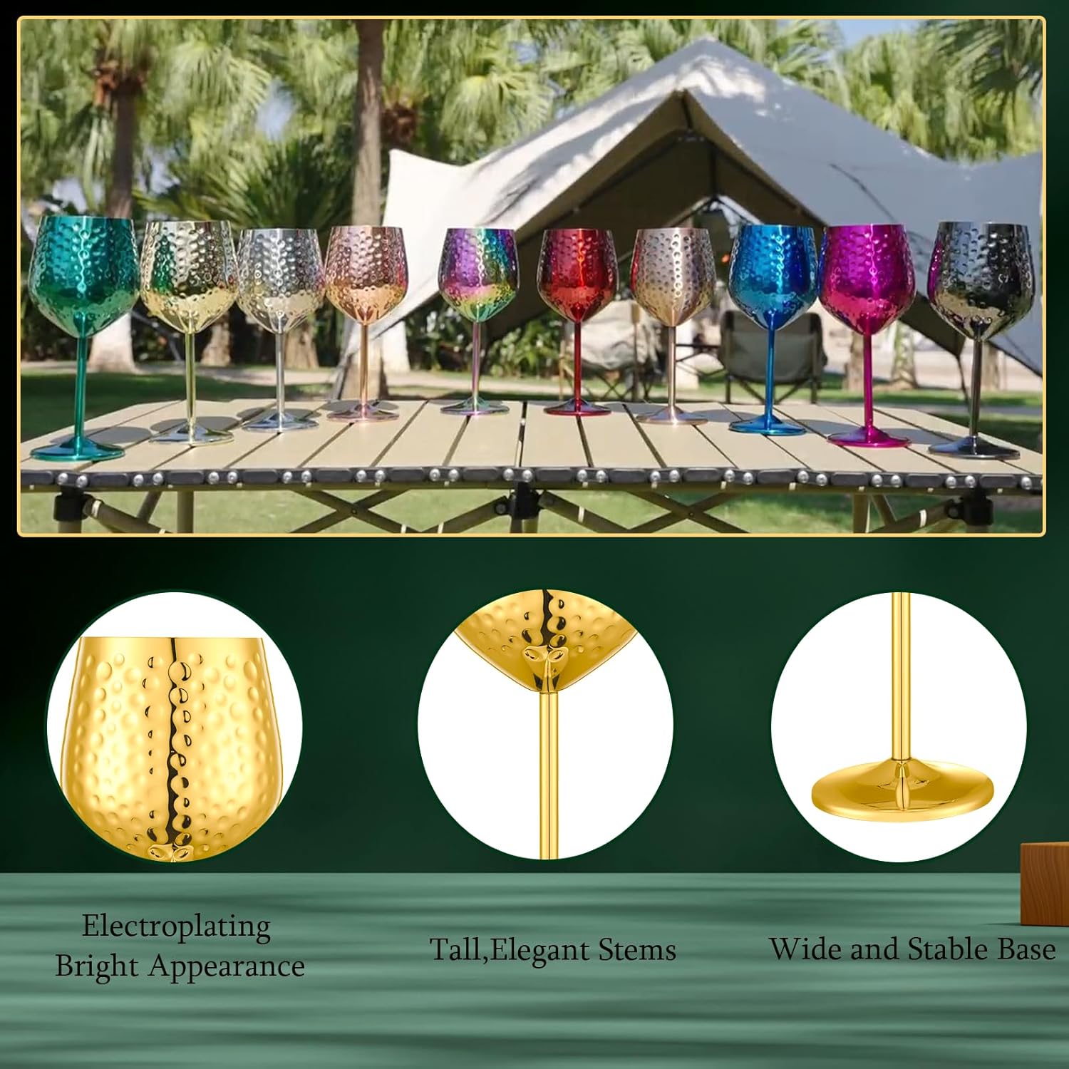 Stainless Steel Wine Glasses-18 oz Unbreakable Hammer point Wine Goblets, Elegant Unique Metal Wine Glass for Outdoor, Travel, Camping, Pool,Gift for Wine Lovers (Set of 4) (Gold) - Image 6