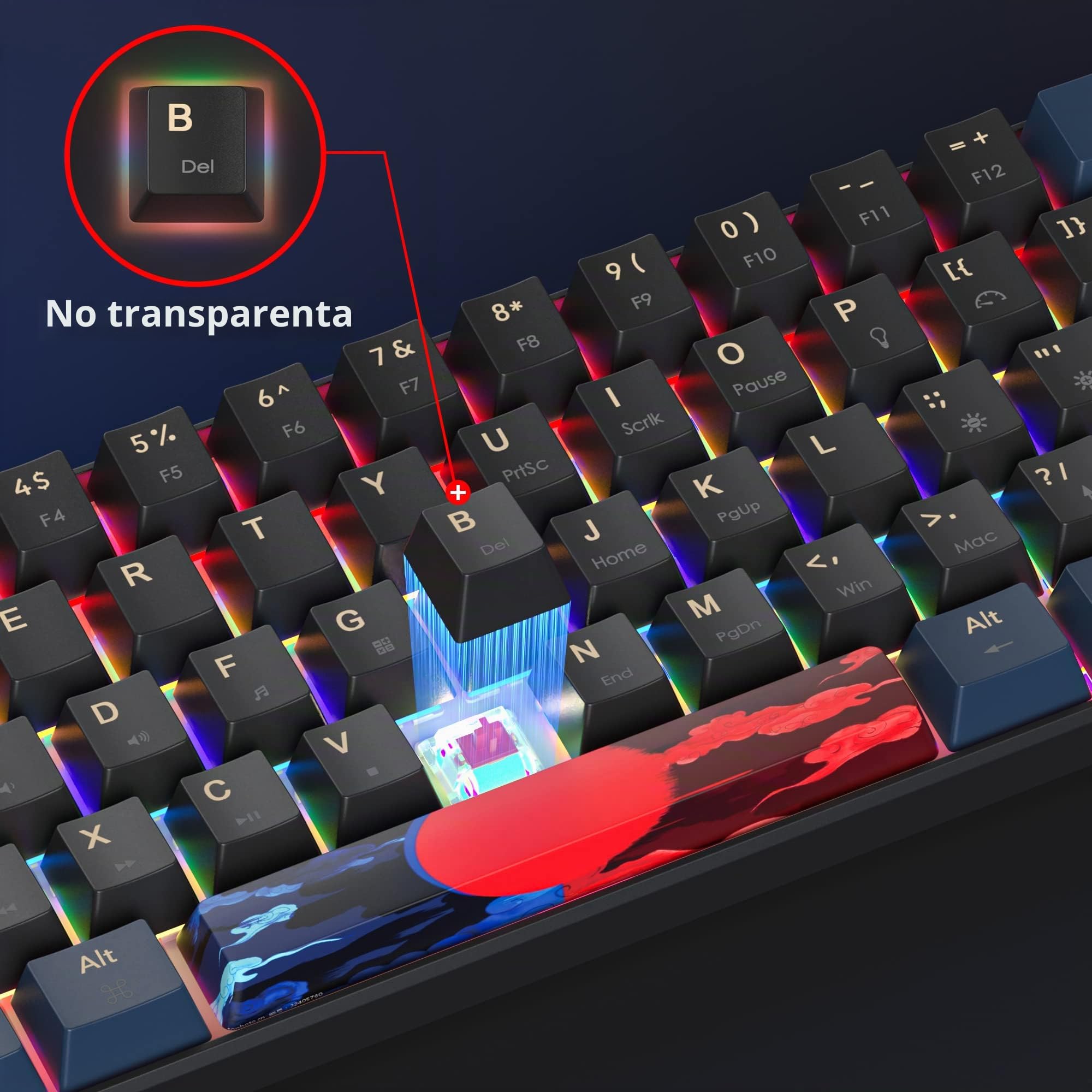 SOLIDEE 60% Teclado mecánico para Juegos,61 Teclas con Interruptor Rojo,Teclado mecánico con Cable con retroiluminación LED,Teclado ergonómico Compacto,para PS5/PS4/Xbox(61 Blue Samurai(B))