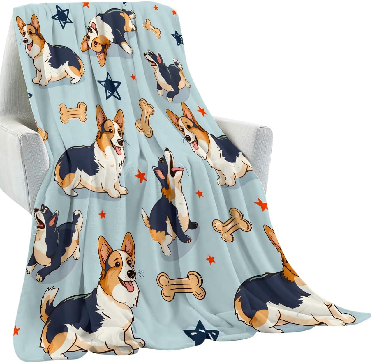 Cute Corgi Blanket Gifts for Kids Adult Girls,Cartoon Puppy Pups Dog Flannel Throw Blankets,Soft Comfy Lightweight for Modern Home Couch Bed Sofa Decor,Pet Lovers 60x80in