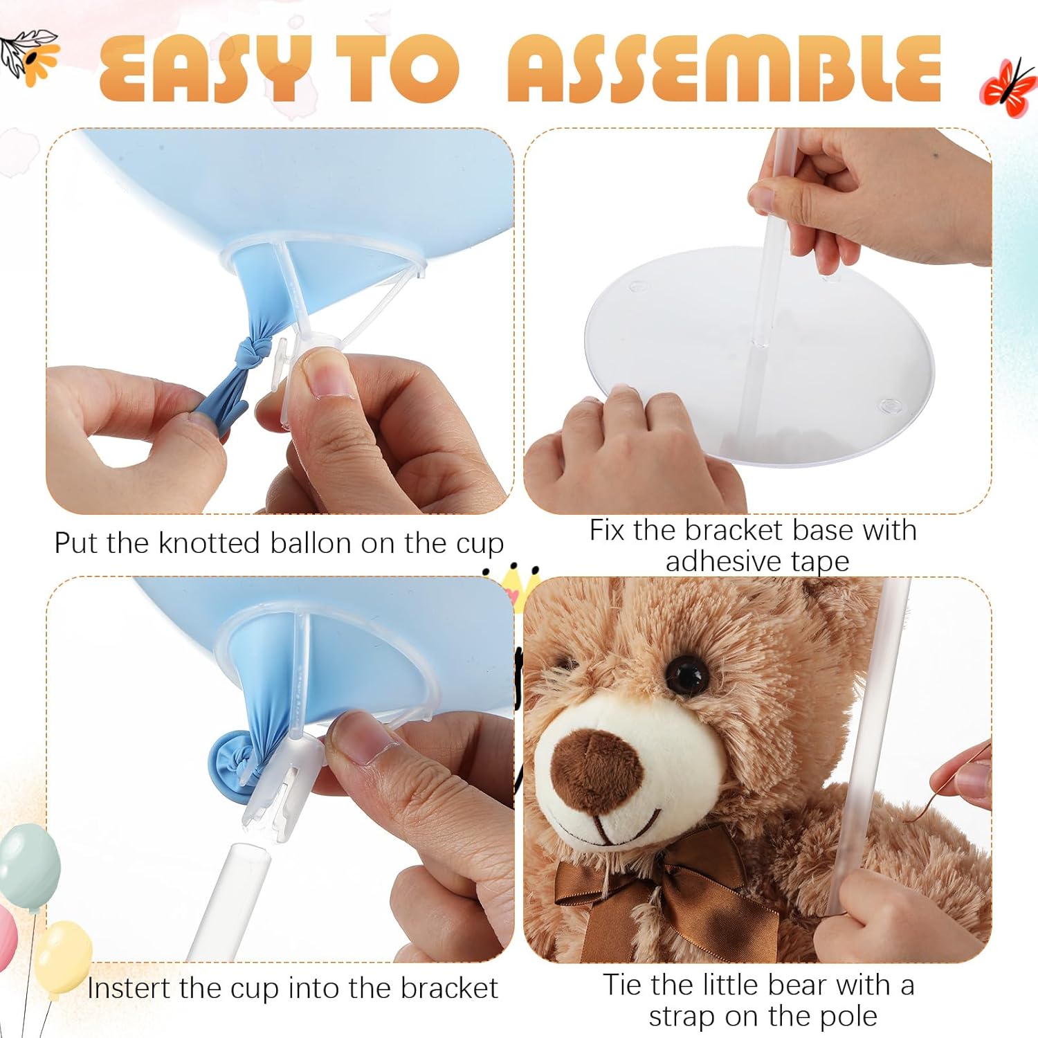 Poen 133 Pcs/6 Set Bear Baby Shower Party Decorations Table Centerpieces Include 6 Bearly Wait Bears 13.8" Bulk 120 Balloons and 6 Balloons Stand Holder for Gender Reveal Birthday Party Supplies