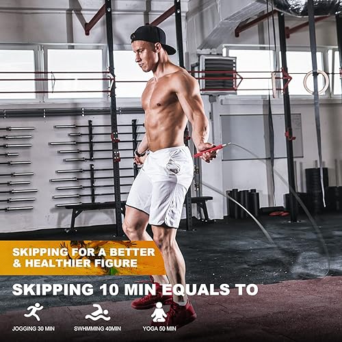 Miniatura 6 de Cuerda de saltar, cuerda de saltar pesada de alta velocidad - Calidad premium sin enredos - Diseño autobloqueante sin tornillos - Cuerdas de saltar
