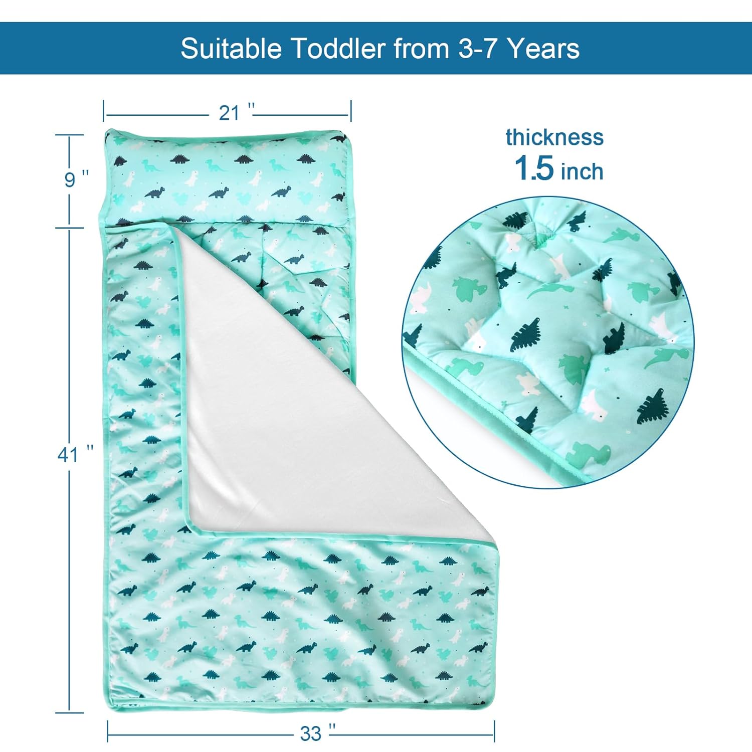 2 Pack Toddler Nap Mat with Blanket 50" x 21" x 1.5", Nap Mat for Boys Girls Super Soft and Cozy, Kids Sleeping Bag for Preschool, Daycare, Toddler Sleeping Bag, Blue