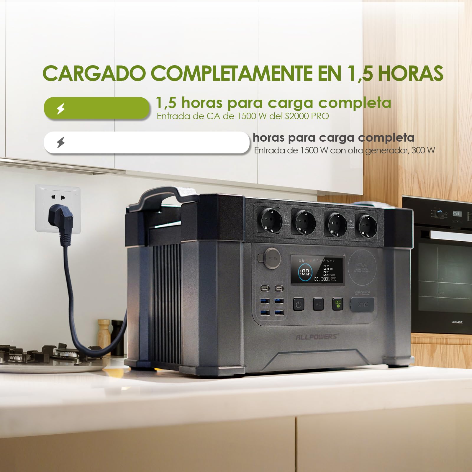 ALLPOWERS 2400W Estación de energía portátil S2000 Pro batería portátil LiFePo4 de 1451Wh generador solar de salida de CA 4x2400W con MPPT y SAI＜15ms