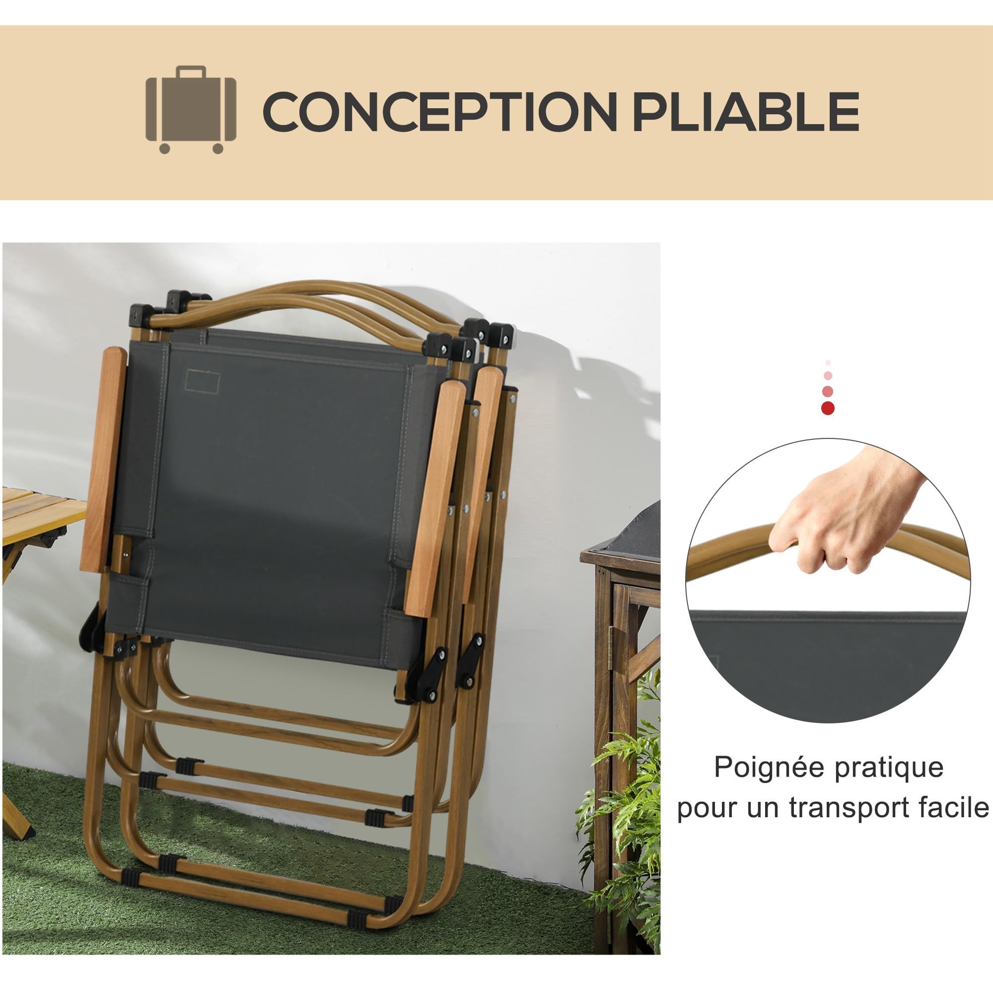 Outsunny Lot de 2 chaises de Camping Chaise de pêche Pliante - Tissu Oxford et Structure Acier - 54 x 59 x 78 cm - Gris foncé