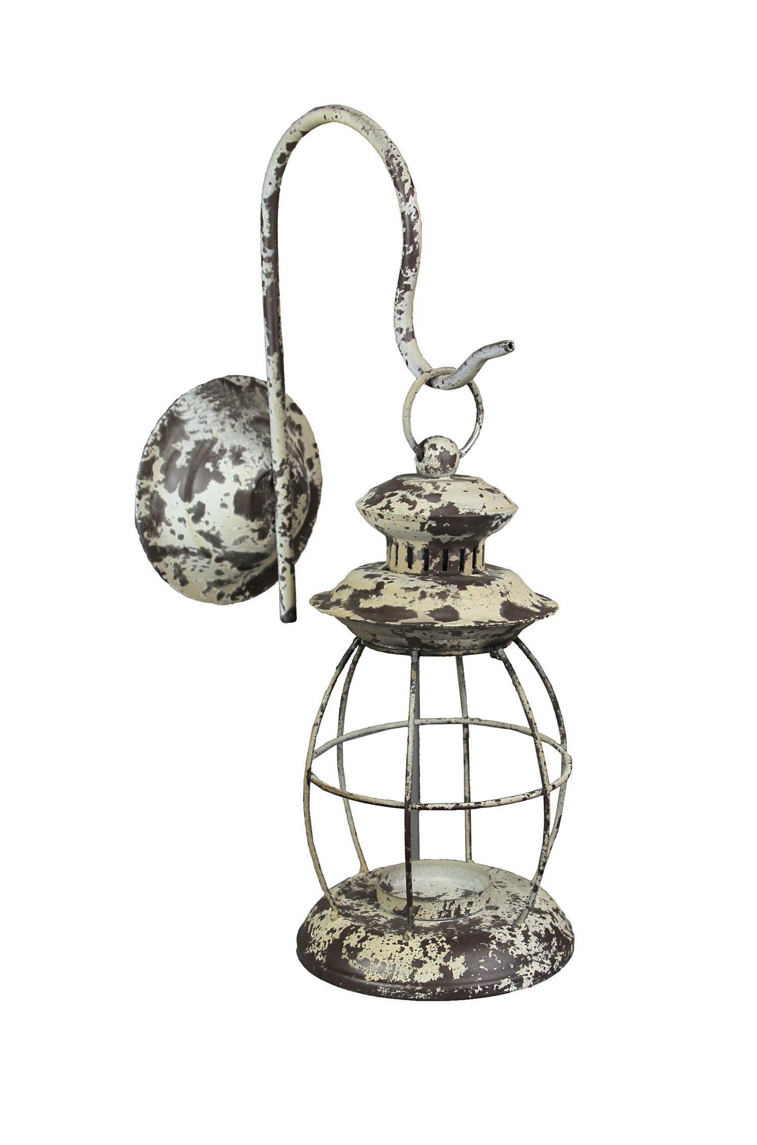 Rustic Country Distressed White Finish Metal Wall-Mounted Lantern Candle Sconce for Stylish Indoor or Outdoor Western Style Home Decor - 16.25 Inches High