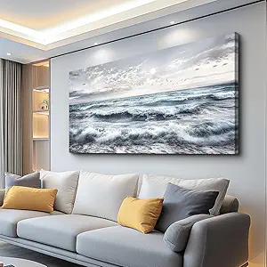 Canvas Wall Art for Living Room Wall Decor for Bedroom Office Wall Decorations Watercolour Painting Ocean Waves Pictures Artwork Room Aesthetic Home Decor Ready to Hang