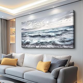Canvas Wall Art for Living Room Wall Decor for Bedroom Office Wall Decorations Watercolour Painting Ocean Waves Pictures Artwork Room Aesthetic Home Decor Ready to Hang