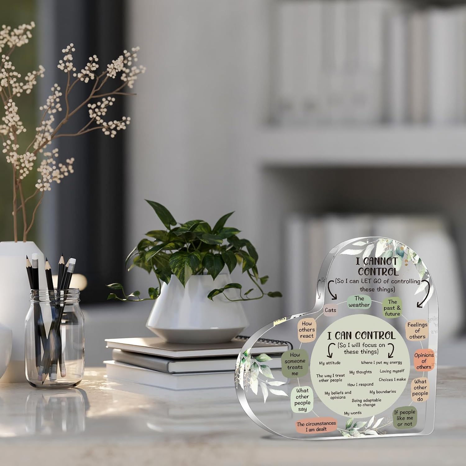 Mental Health Things I Can Control Decor Gifts for Women, Mindfulness Decor for Therapy Office Acrylic Heart Gifts, Psychology Art Decor for Treatment Room Office School Classroom - Image 3