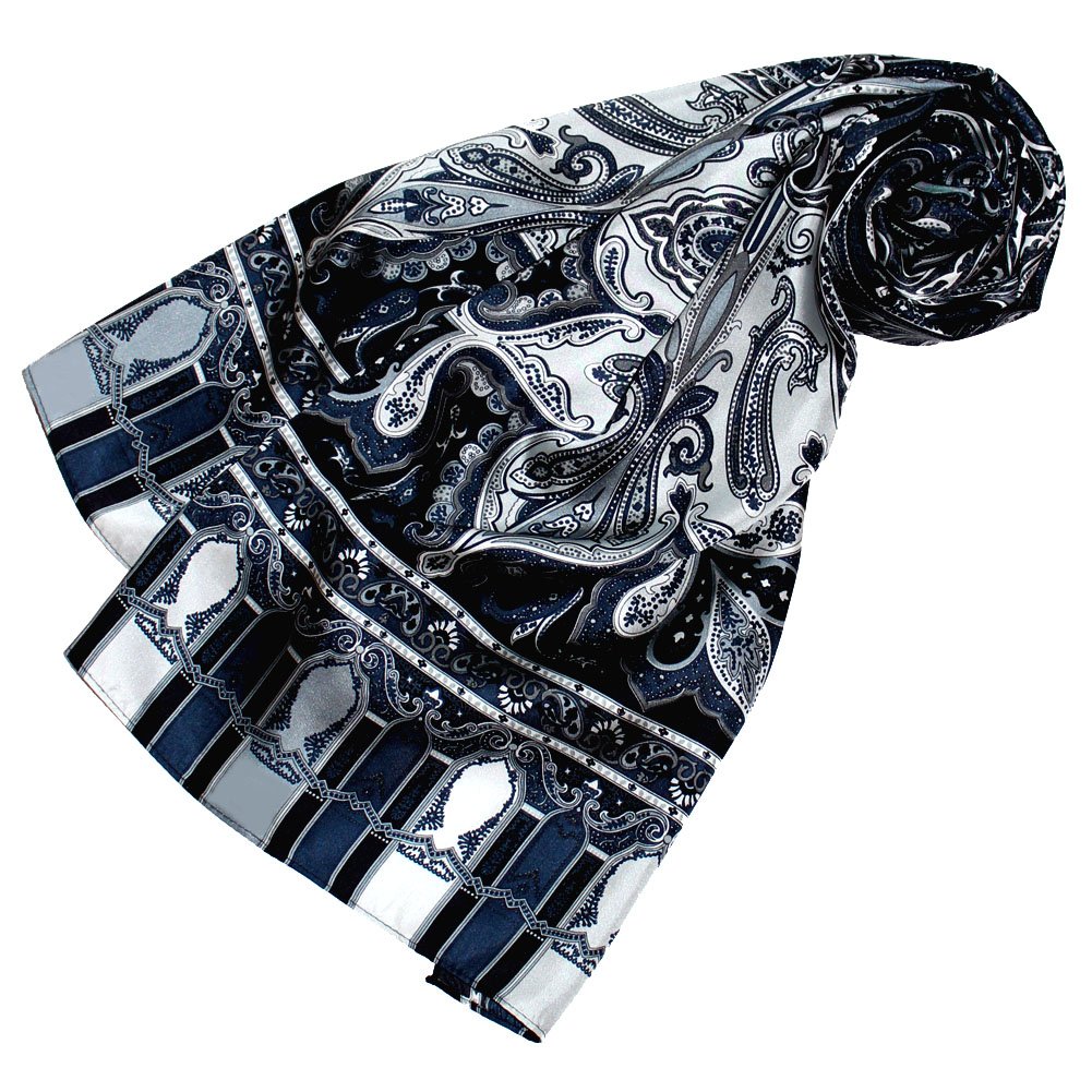 LORENZO CANA Foulard de 100% soie pour la femme – écharpe avec les mesures de 50 x 165 cm - fin, léger et noble pour le printemps et l´été – une sensation de luxe en gris argenté noir bleu foncé