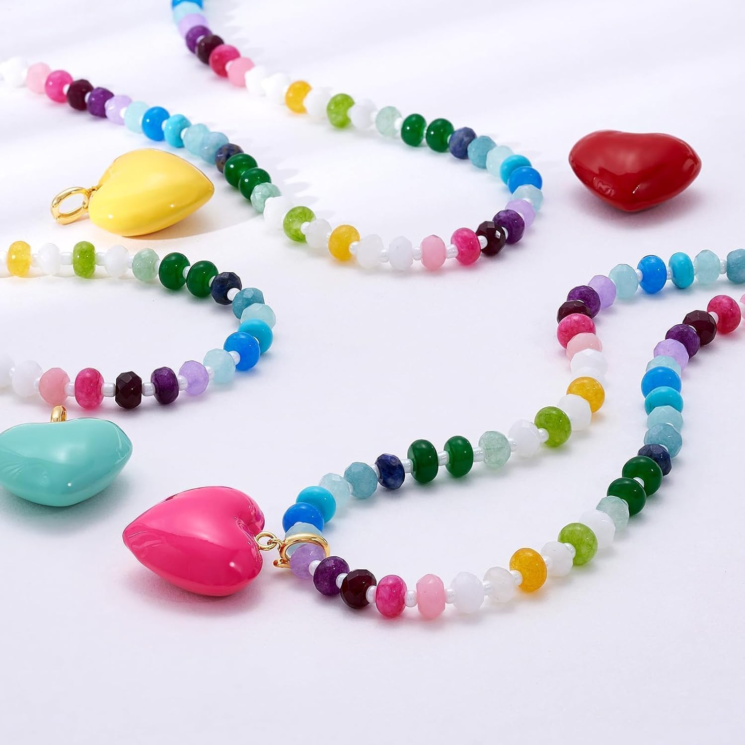 KissYan Beaded Necklaces for Women Valentine's Day Gift, Colorful Boho Bead Choker With Bubble Puffy Heart, Natural Stone Rainbow Necklaces Summer Surfer Beach Handmade Jewelry - Image 6