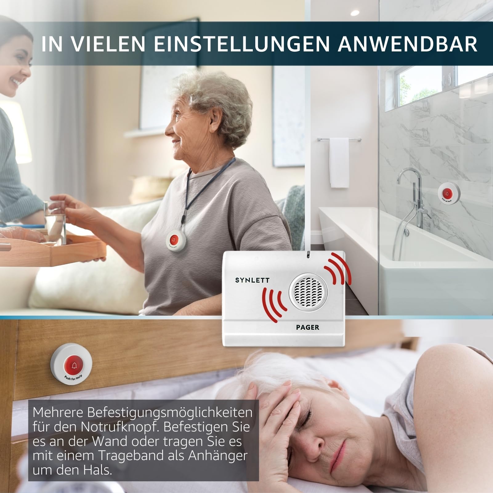 Pflege Pager mit 2 Rufknöpfen Kabelloses Rufsystem für Senioren Altenpflege und betreutes Wohnen Notrufhilfe auf Knopfdruck