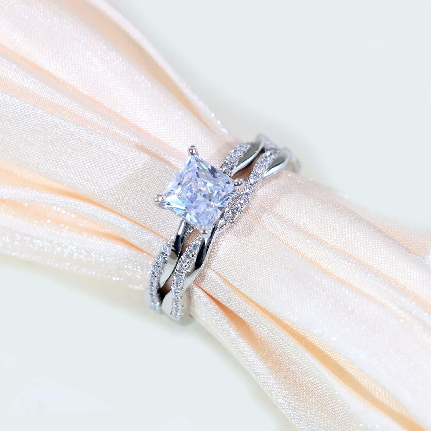 Wedding Ring Sets for Women Princess cut 1.5ct AAAAAA CZ S925 Sterling Silver Engagement Ring