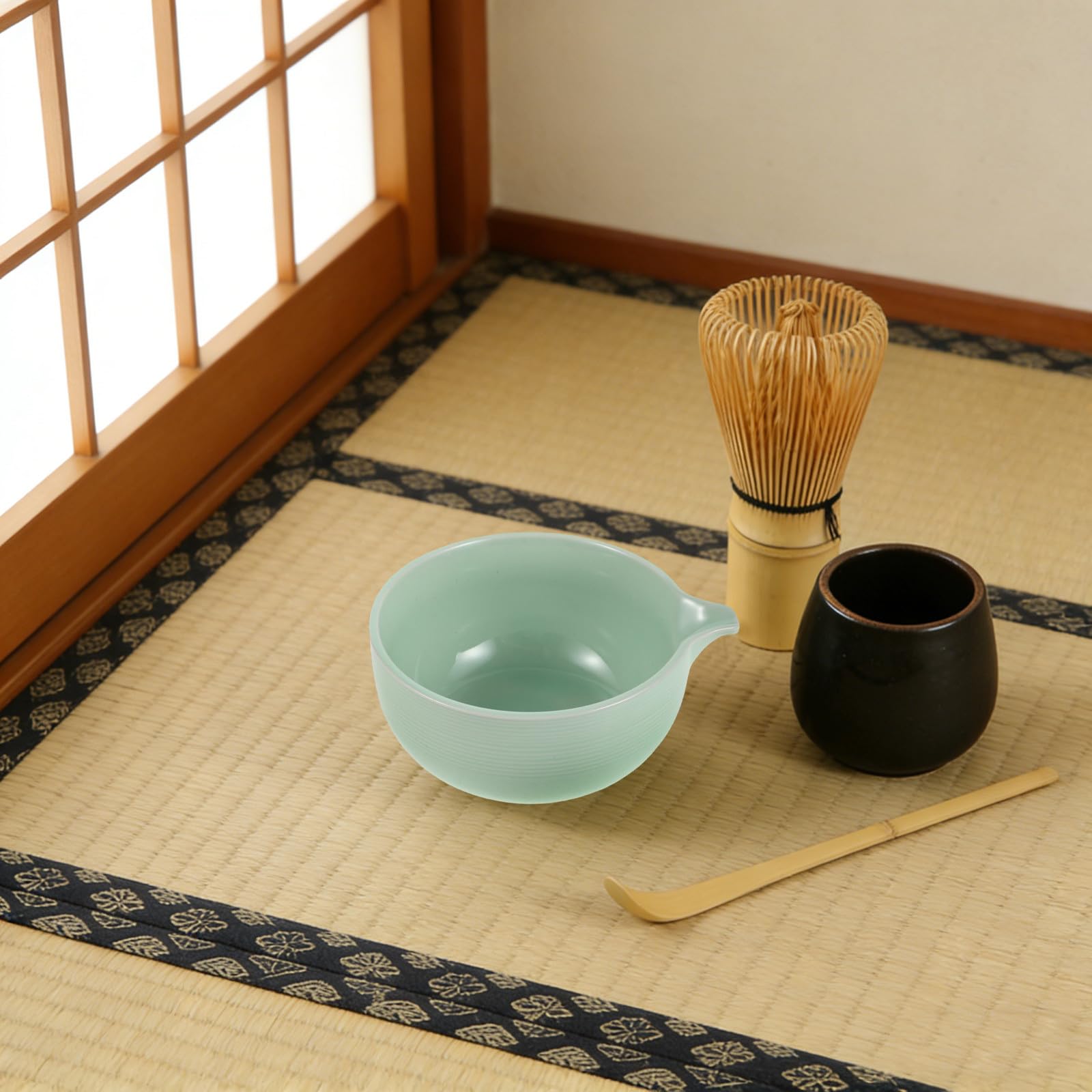 Ciotola Giapponese per Matcha con Beccuccio 550ml Ceramica | Verde, Bocca Ampia e Fondo Profondo, Lavabile in Lavastoviglie e Microonde, per Cerimonia del Tè