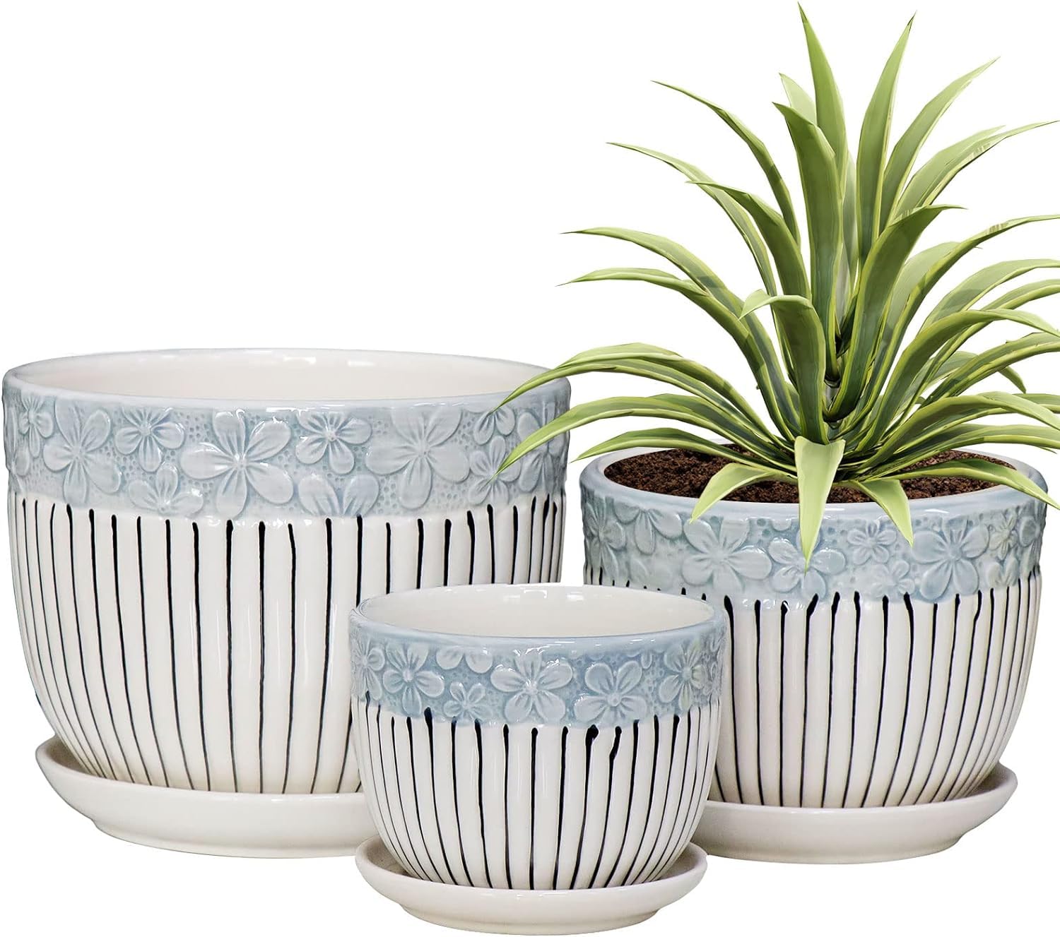 GardenZeek Flower Pots, Textured Planter for Indoor Plants Set of 3 Ceramic Flower Pots with Saucer, Cute Garden Pots Succulent Pots (B0D76H7NFN) Amazon Price History, Amazon Price Tracker