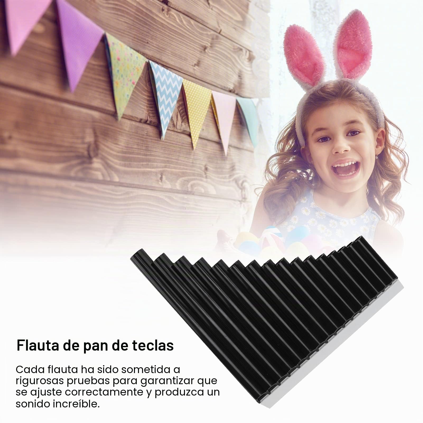 Flauta de pan ABS 16 tonos Tubo C Instrumentos musicales clave con bolso acolchado de nailon para niños, adultos, principiantes(negro)