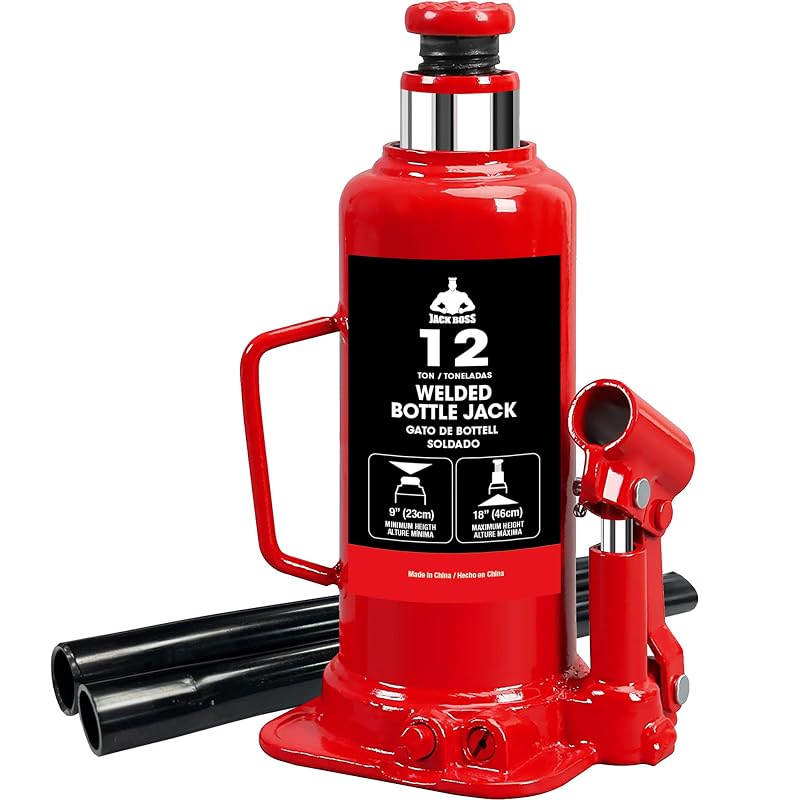 Macaco hidráulico tipo garrafa Jack Boss de 12 toneladas, altura de elevação de até 45,7 cm, vermelho