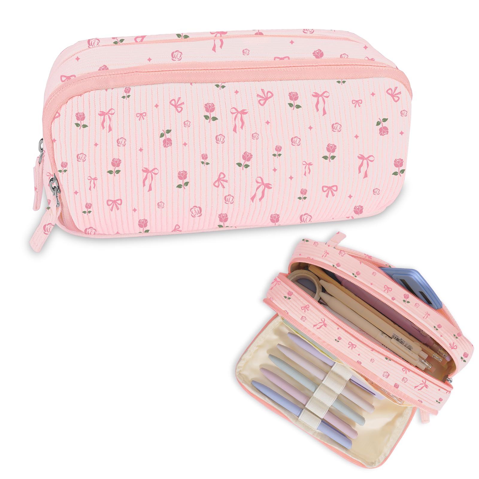 FINPAC Pencil Case, Corduroy Triangle Makeup Bag Kawaii Pen Bag Pouch Holder