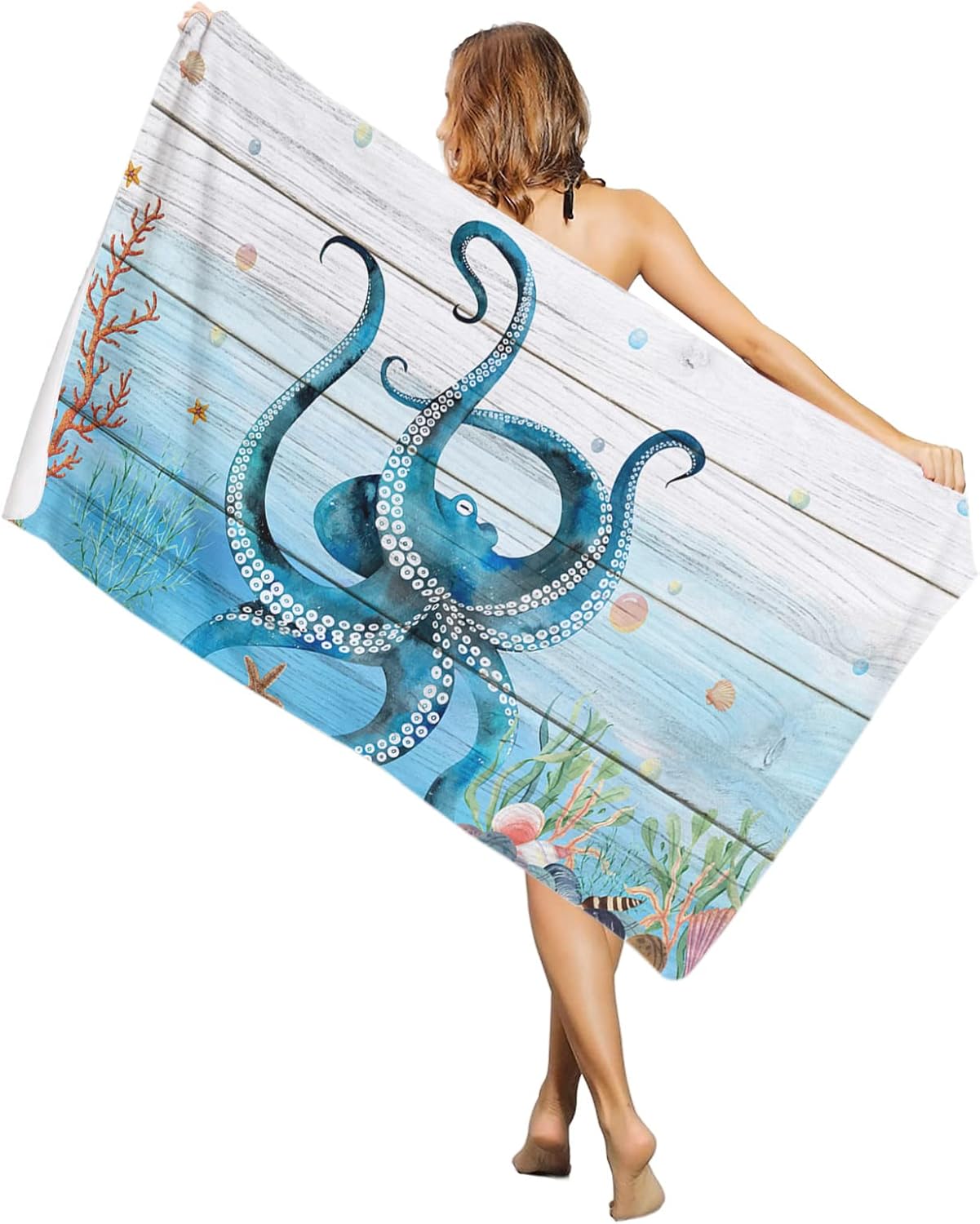 Beach Towel, Sea Octopus Beach Towel, Bath Towels Soft Absorbant