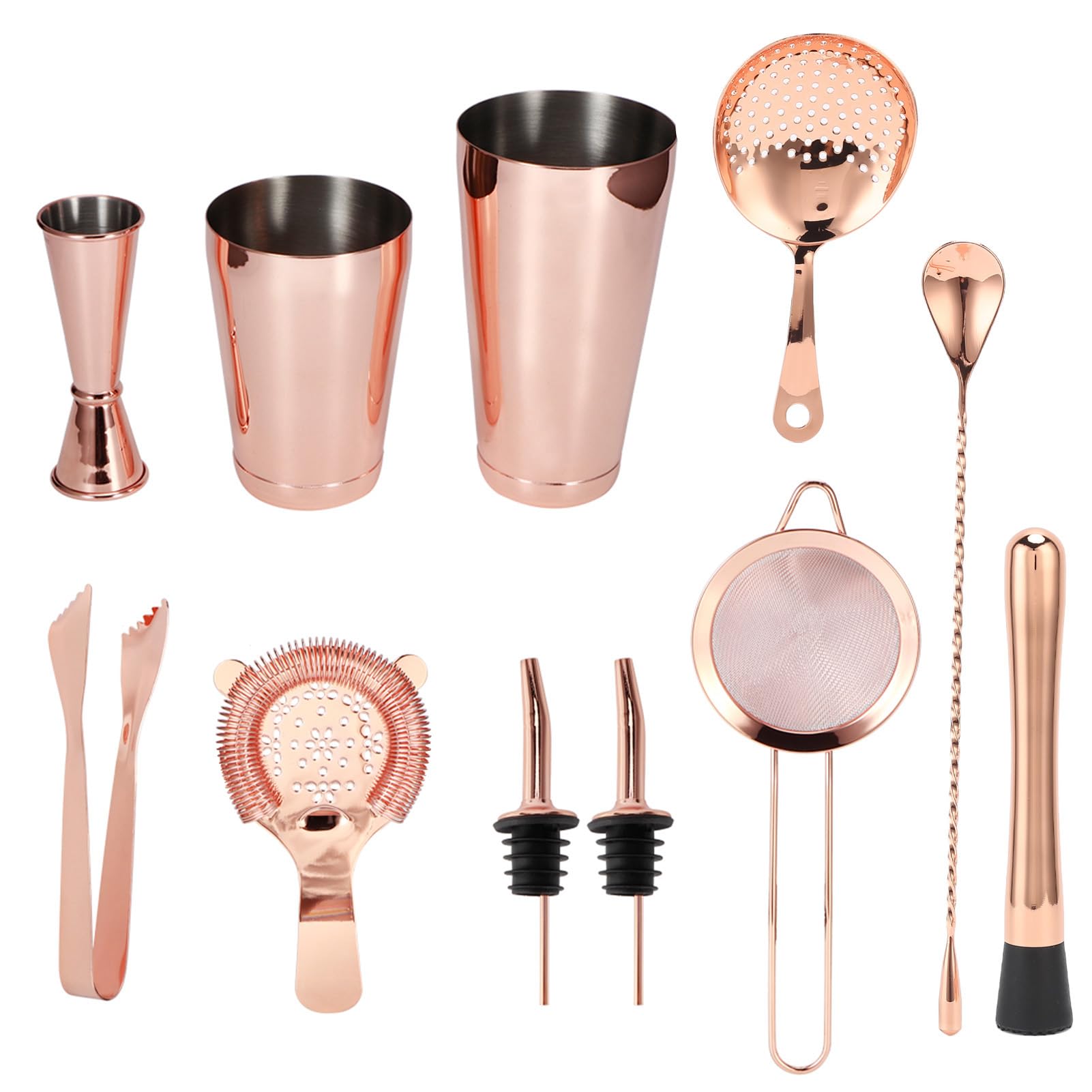 Cocoarm Coctelera de Acero Inoxidable, Kit de Barman, 11 Piezas con Colador de Cóctel, Buen Sellado, Vertido sin Goteo para el Hogar, Bar, Fiesta, Principiantes y Amantes de los Cócteles (Oro Rosado)