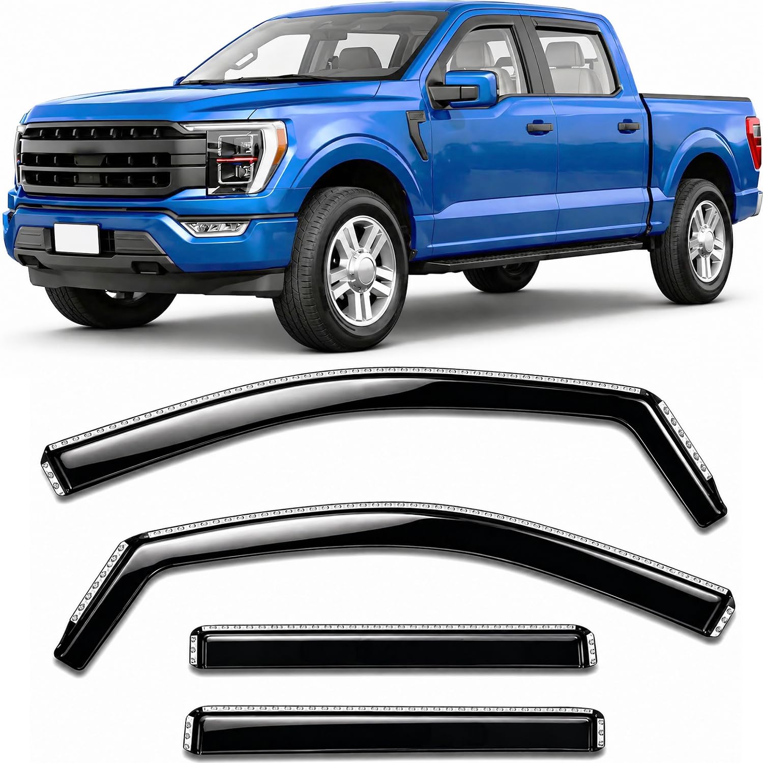 Photo 1 of 2015-2026 in-Channel Rain Guards for Ford F150 SuperCrew Side Window Visor Deflectors (Crew cab only) XL STX XLT Lariat King Ranch Platinum Limited Lightning Raptor F-150