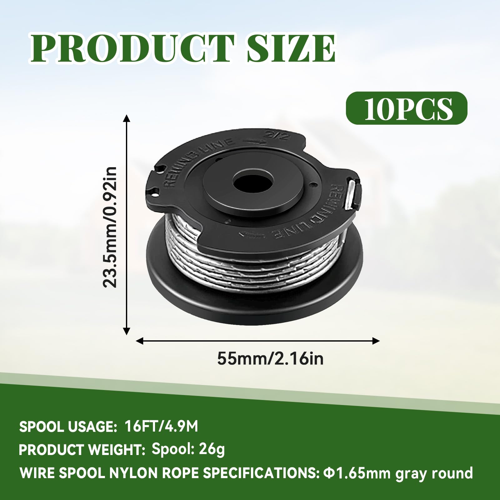10 sztuk szpul żyłkowych do podkaszarki Bosch ART 23 SL/ART 26 SL, nylonowa szpula zapasowa (F016800569+F016800385), nylonowa szpula żyłki zapasowej (średnica 1,65 mm, 4,9 m/16 stóp)