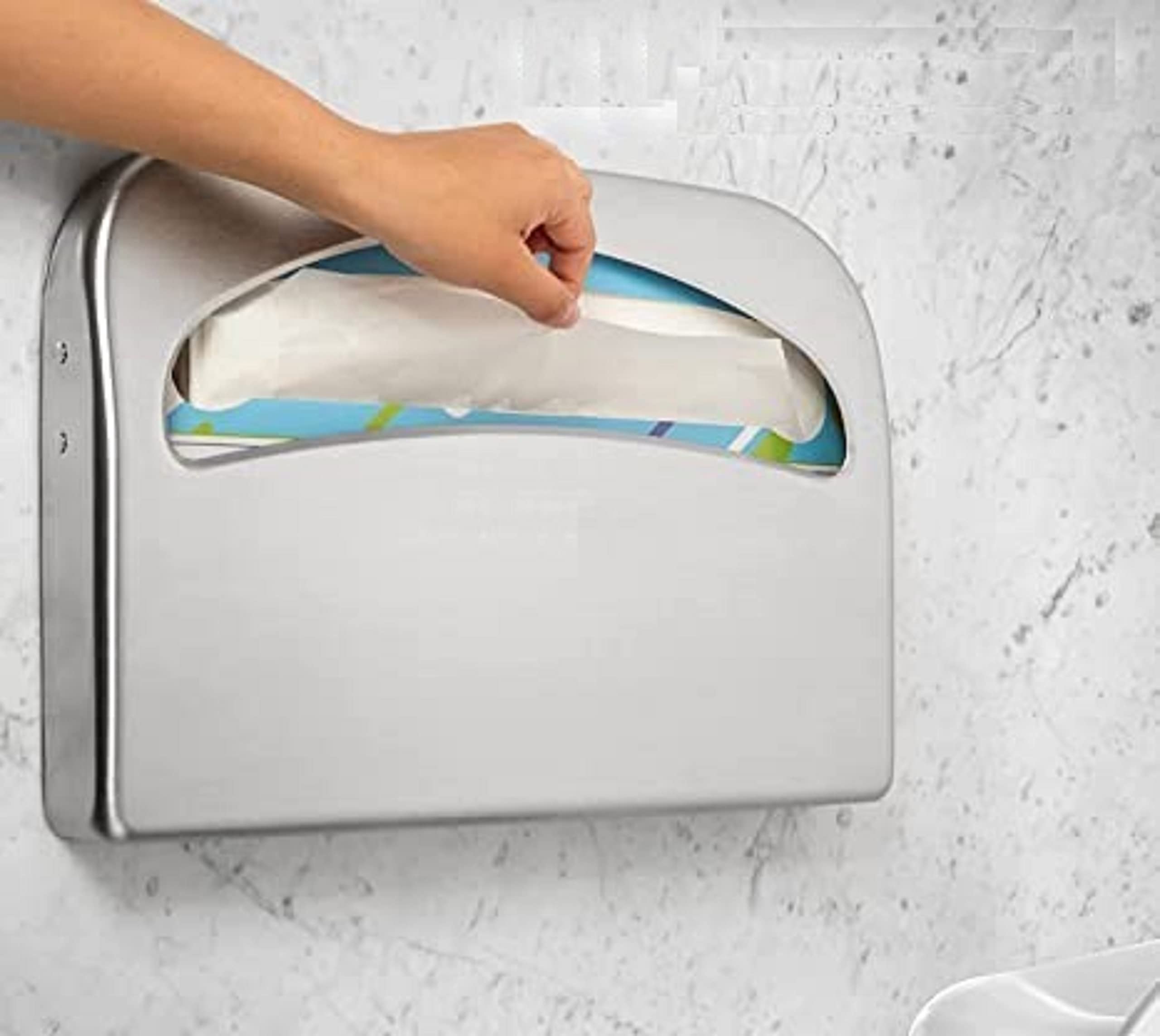 TrueCraftware- Half Fold Metal Chrome Toilet Seat Cover Holder Wall Mounted- Toilet Seat Cover Dispenser for Commercial Office Restaurants Hospitals and Schools