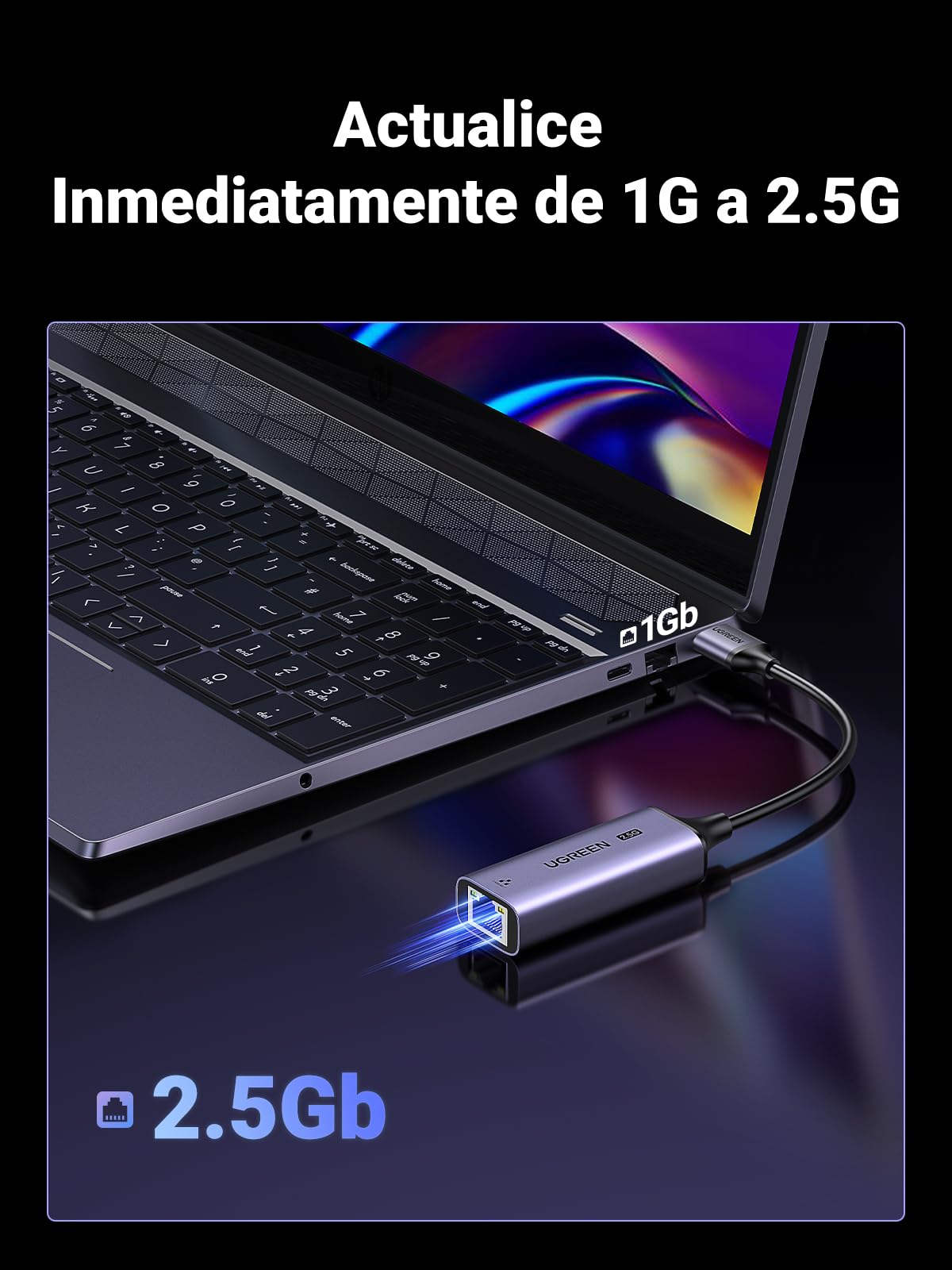 UGREEN 2.5G Adaptador Ethernet USB 3.0 a RJ45, Tarjeta de Red 2500 Mbps Convertidor LAN Aluminio Plug and Play en Windows 11 MacOS Compatible con PC Portátil Enrutador NAS