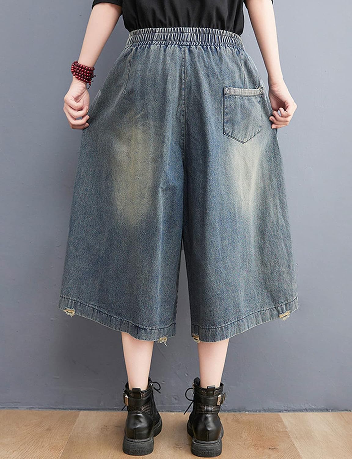 HALITOSS レディース カプリパンツ ドローストリング ウエスト ゆったり カジュアル ショーツ