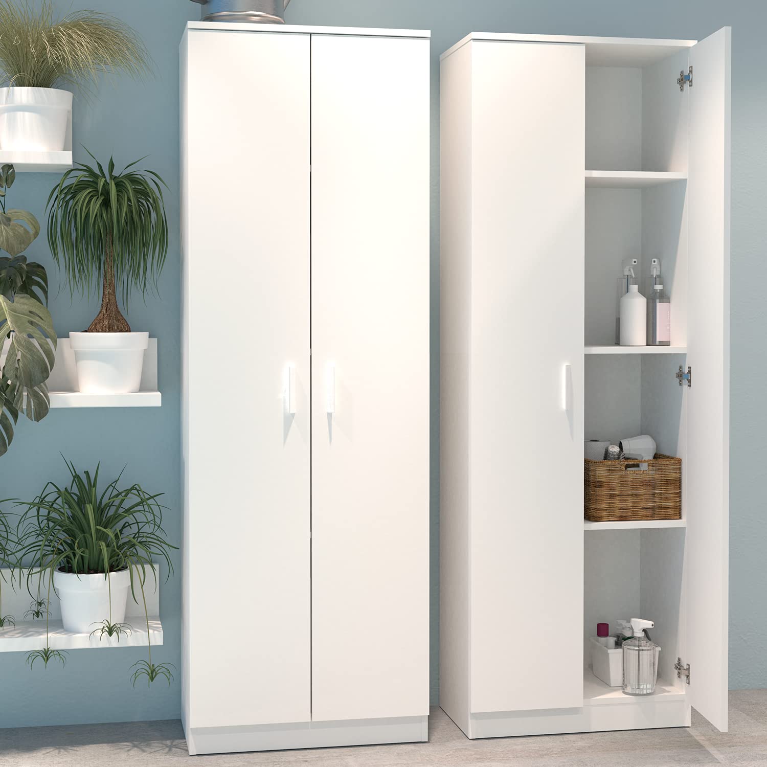 MUEBLES PITARCH | Armario Multiusos 2 Puertas para Limpieza, cocinas, galerias, 4 Huecos, 2 Estantes Regulables, 180x60x35cm (Alto x Ancho x Fondo) Blanco, Colección Tibet