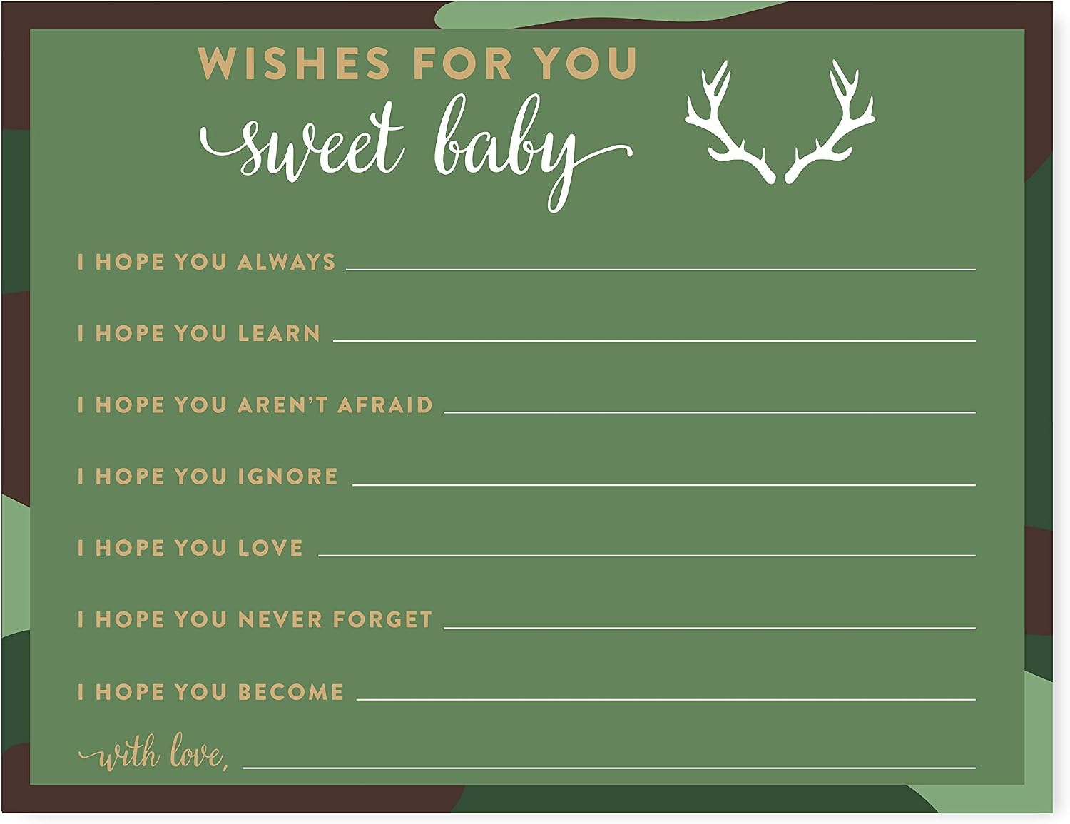 Andaz Press Woodland Camouflage Boy Baby Shower Collection, Games, Activities, Decorations, Wishes for Baby Cards, 20-pack