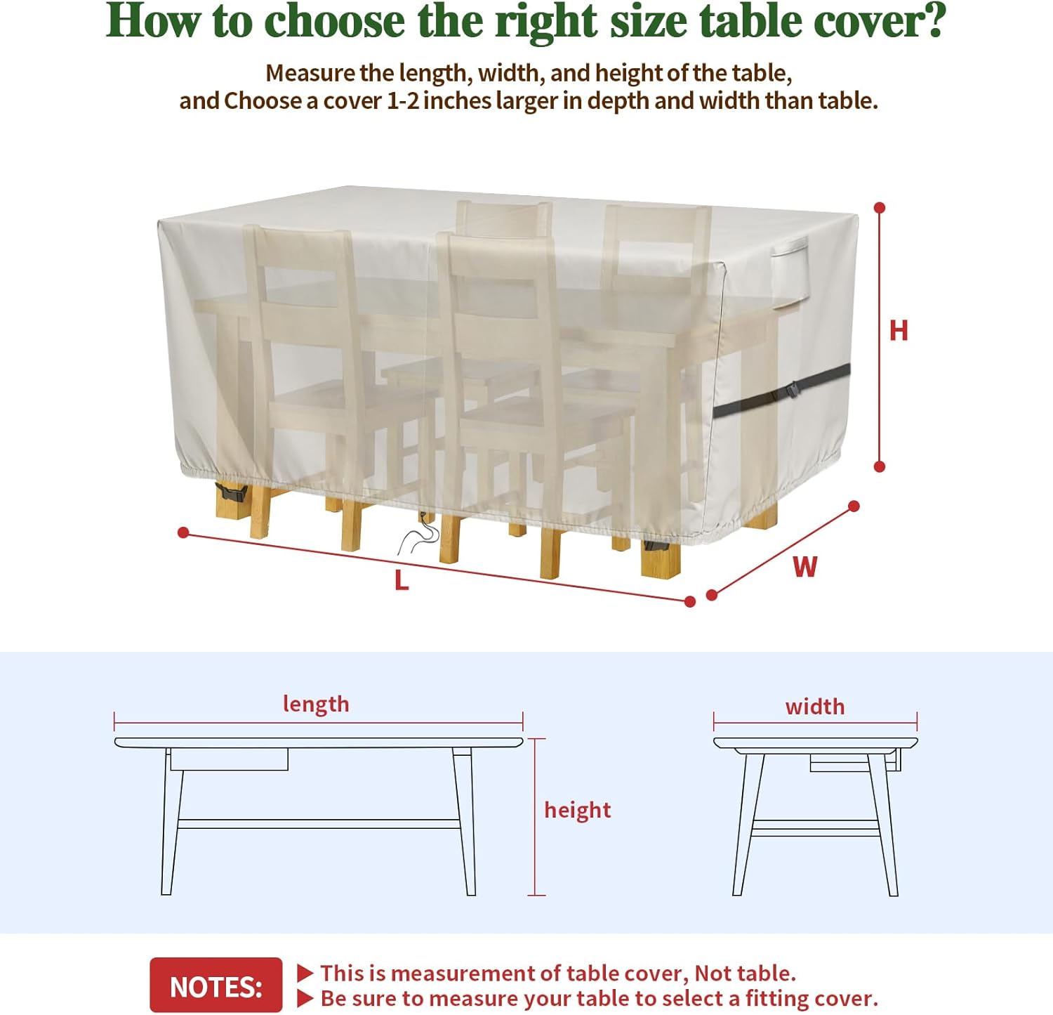 Patio Furniture Covers 64Inch, Rectangular Patio Table Covers Waterproof Outdoor Dining Table and Chairs - 64"L×48"W×34"H, Beige