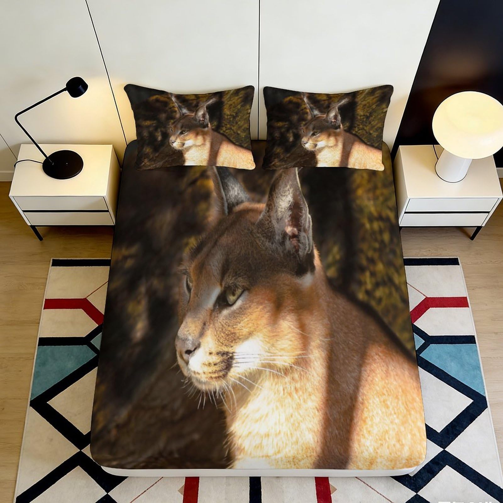3D Printed Cougar Animal Fitted Sheet Microfiber Soft Breathable Wild Cat Mattress Cover for Bedroom Dormitory Guest Room Protection Decor 160x200x25cm