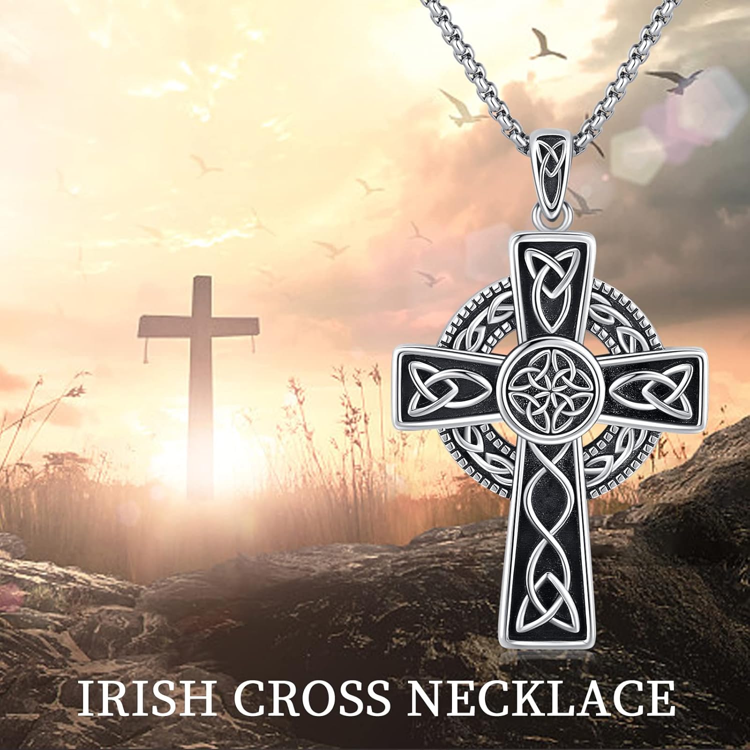Midir&Etain Celtic Cross Necklace 925 Sterling Silver Cross Pendant Necklace Celtic Viking Irish Jewelry Religious Protective Gift for Men Women - Image 6