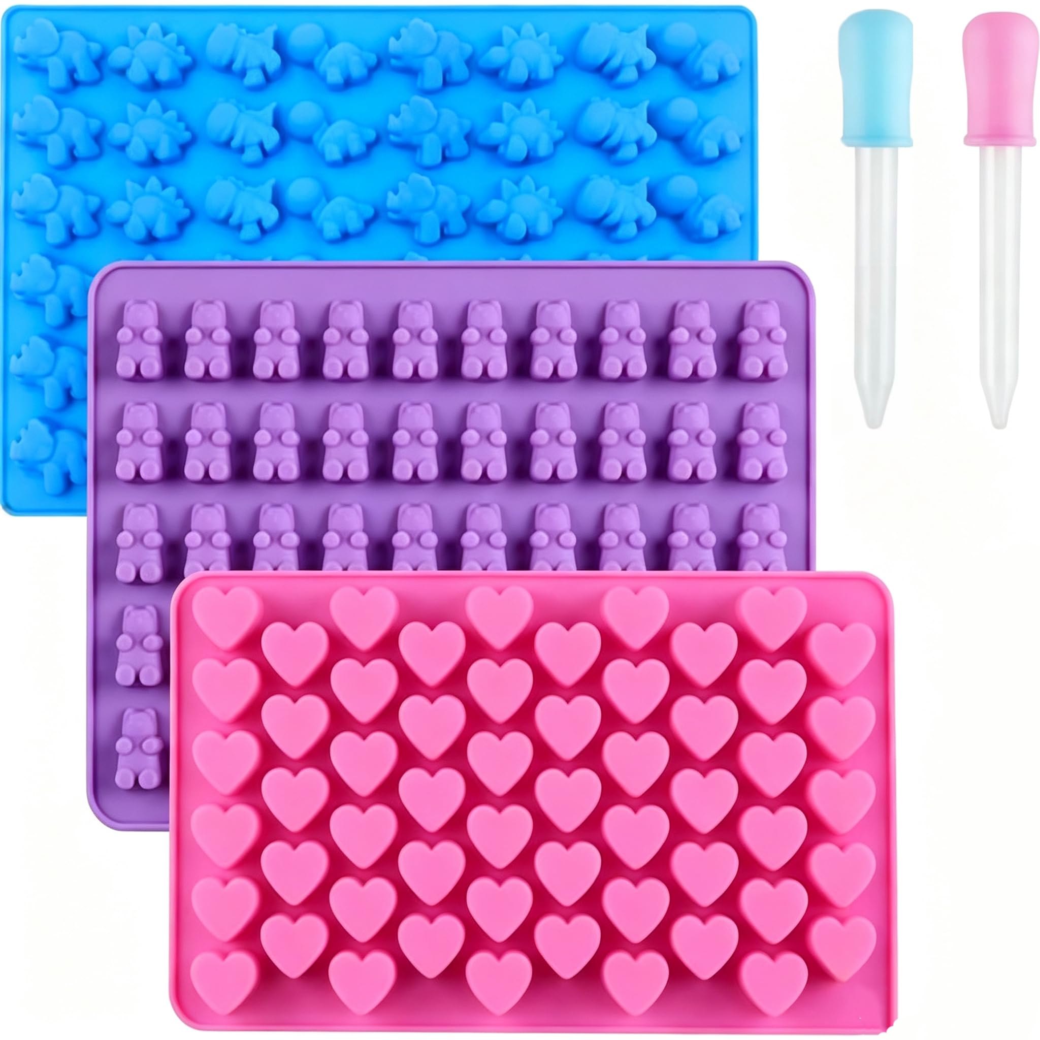 Silicone Chocolate Moulds, Gummy Moulds, Jelly Mould & Mini Ice Cube Trays Including Mini Dinosaur, Hearts, Bear Shape (1)