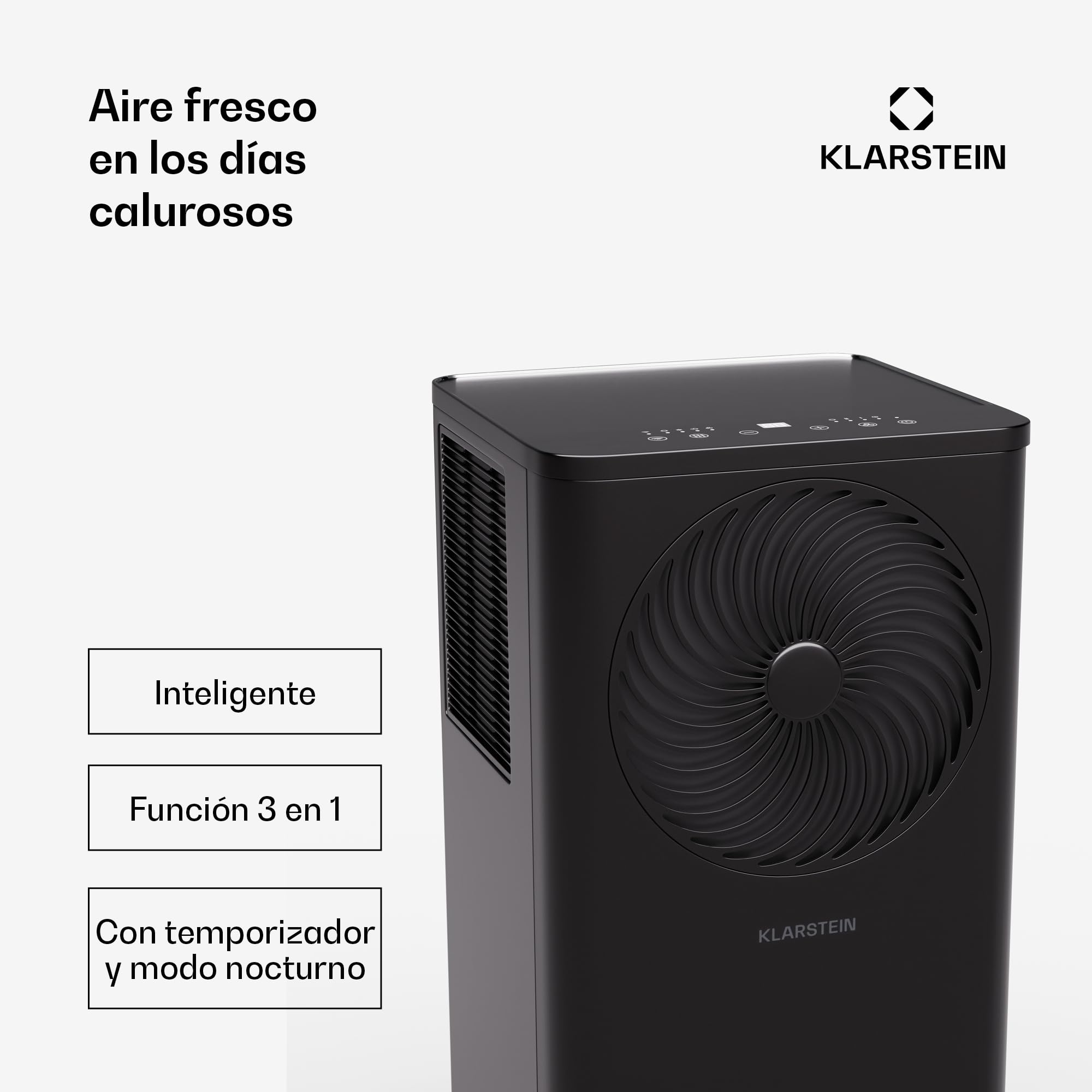 Klarstein Aero Ring Aire Acondicionado Portátil - 9,000 BTU, 3 en 1: Enfriar, Deshumidificar & Ventilar, Control App & Voz, Para Habitaciones Hasta 31 m², Clase Energética A, Ruedas Incluidas, Negro