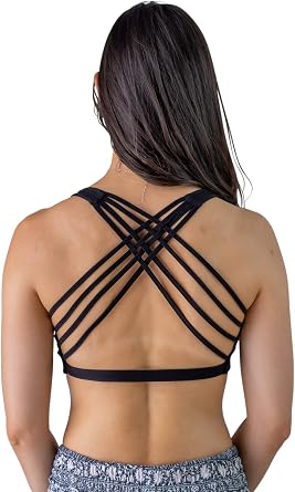 PI Yoga Dressy Sports Bra, Supportive X-Cross Strap Halter - Medium Black