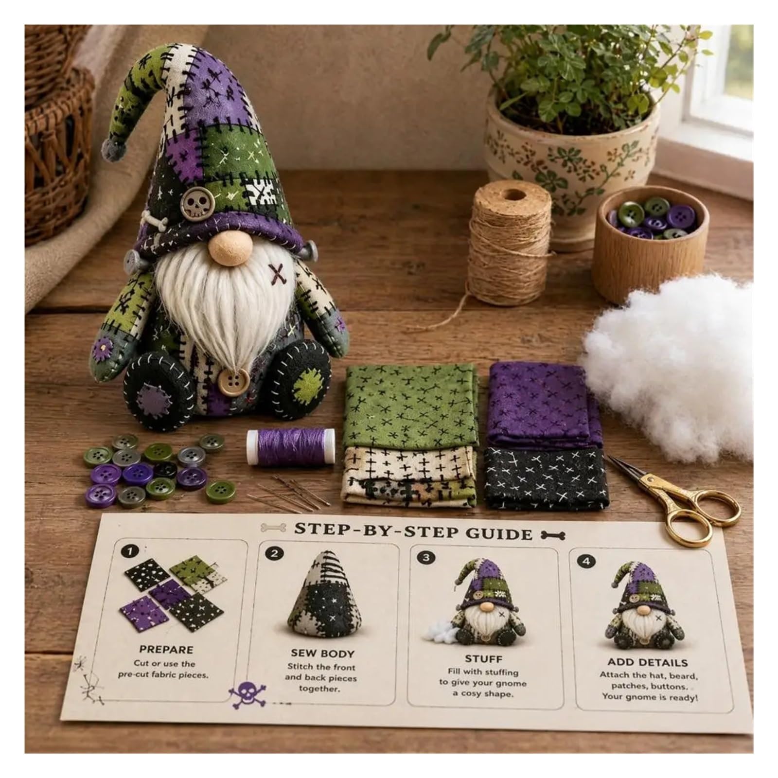 kit de tela para acolchar diy Kit De Patchwork Bricolaje Gnomo Halloween | Proyecto de costura diy con accesorios de tela precortados lindo for adultos(E)