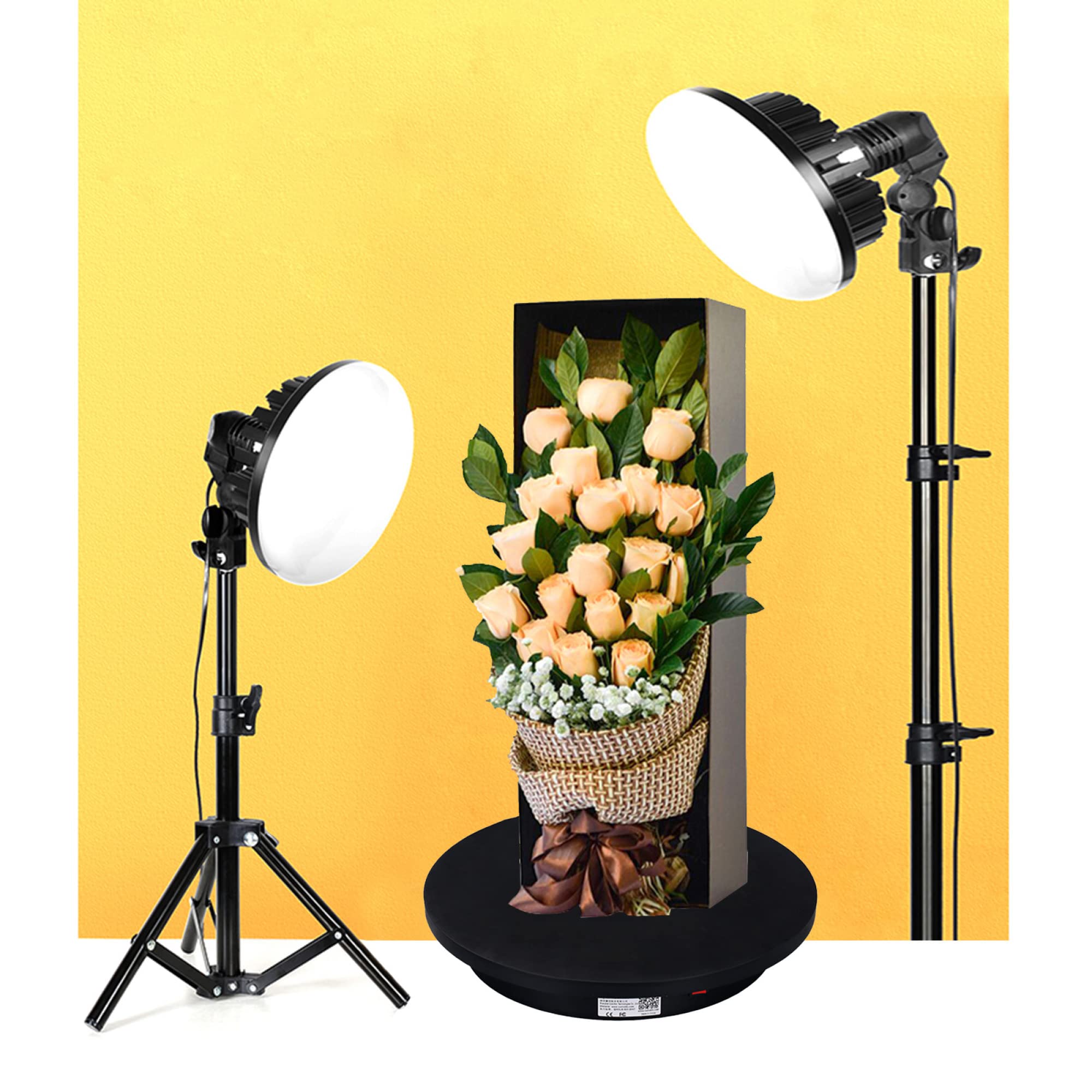 Espositore Rotante per la Fotografia, Giradischi Rotante Elettrico Professionale a 360 Gradi, direzione/velocità/Angolo del Telecomando/Nero / 60x10 cm