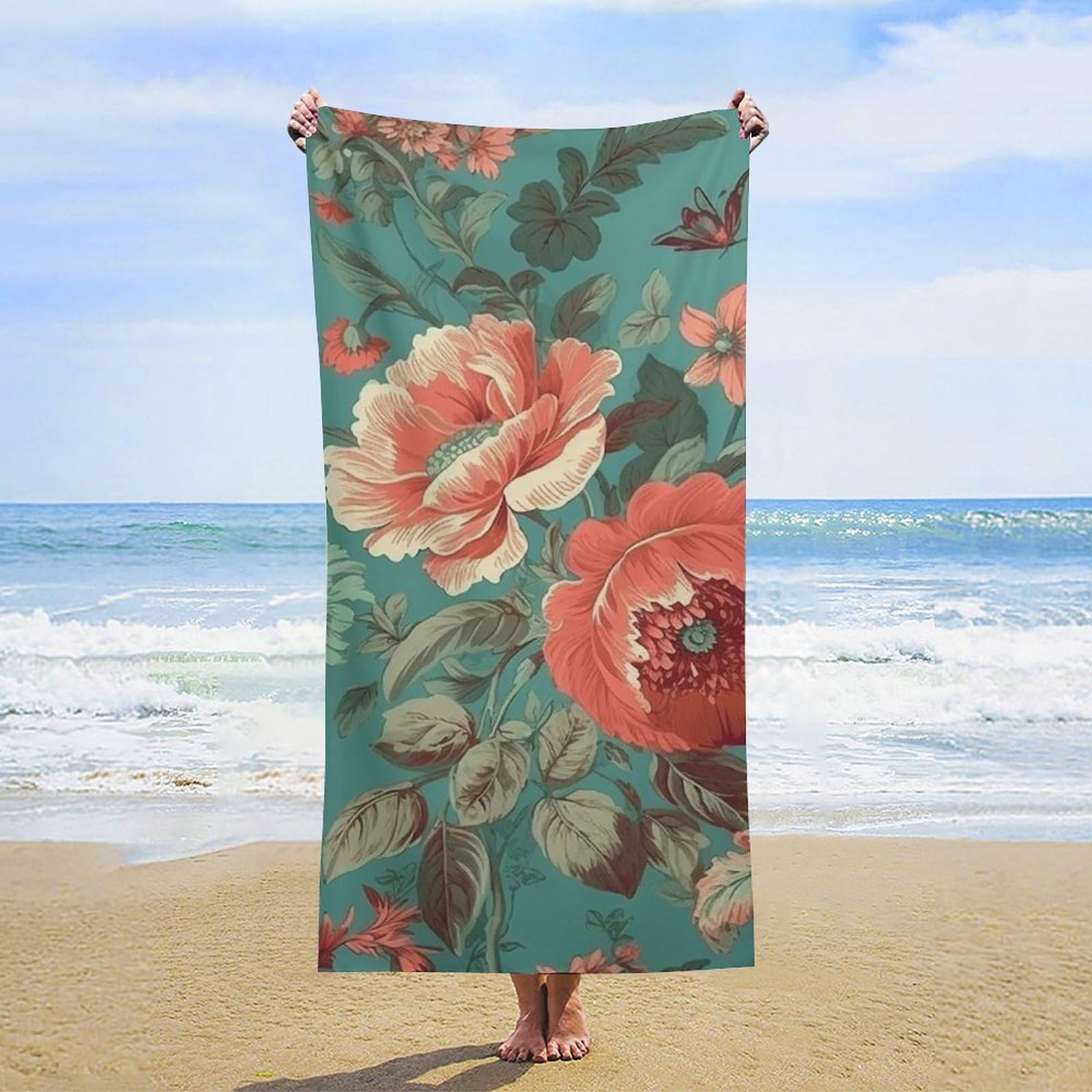 NTVOWPZO Pastoral Scenery Pattern Beach Towel Oversized Microfiber Bath Towels Lightweight Sand Proof Beach Towels Absorbent Pool Towels for Swimming Yoga Bathroom Towel 31.5" X 63"