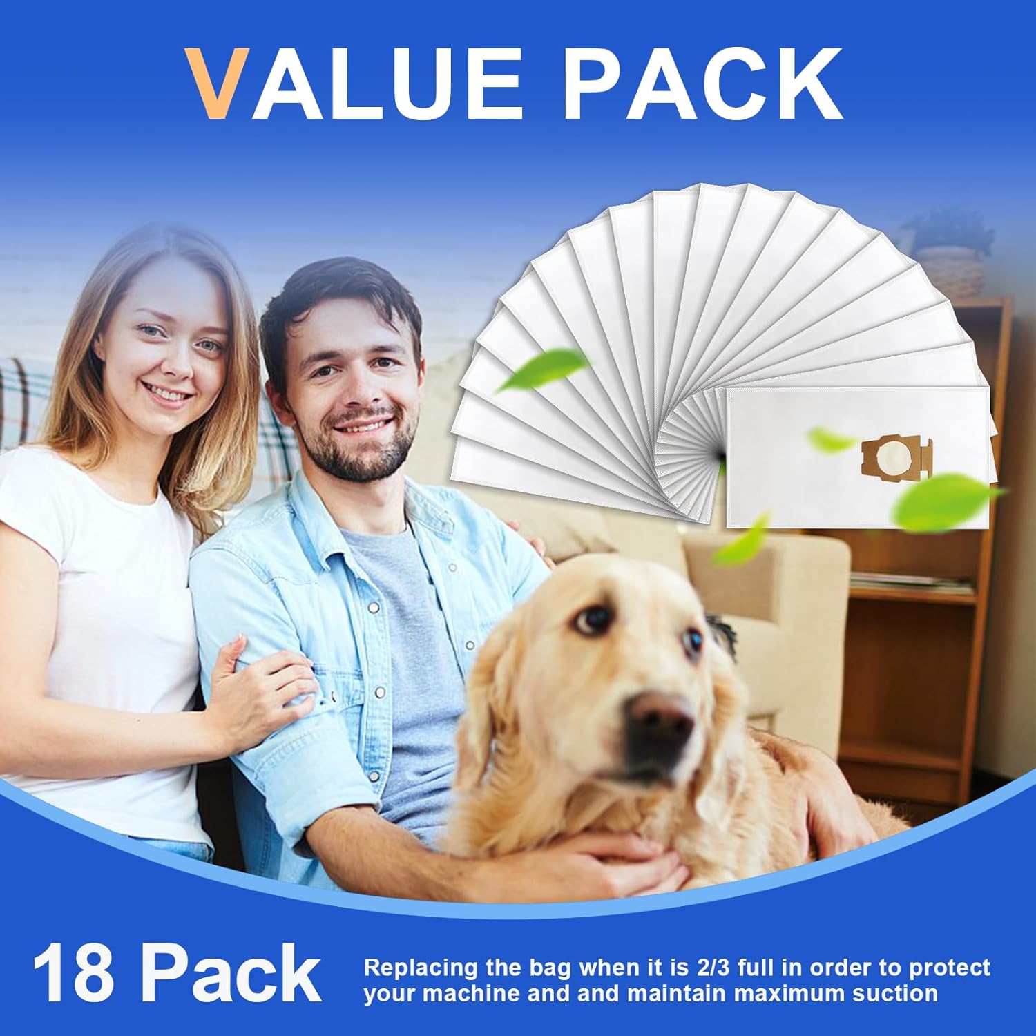 18 Pack 204814 Vacuum Cleaner Bags Fit for Kirby All Generation & Sentria Models, Replace Part 204814 204811 204808 205811