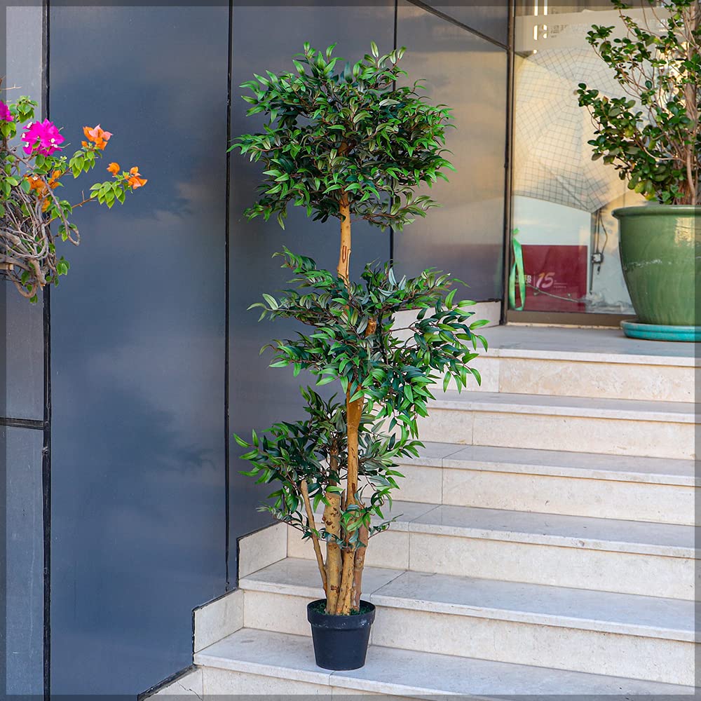 YAHOME Nearly Natural Artificial Ficus Plant 1.5 Meter High Artificial Tree in Plastic Pot with Moss Grass Arrangement For Home Indoor Outdoor Decoration – Garden Plants – Office Plants Plastic Plant