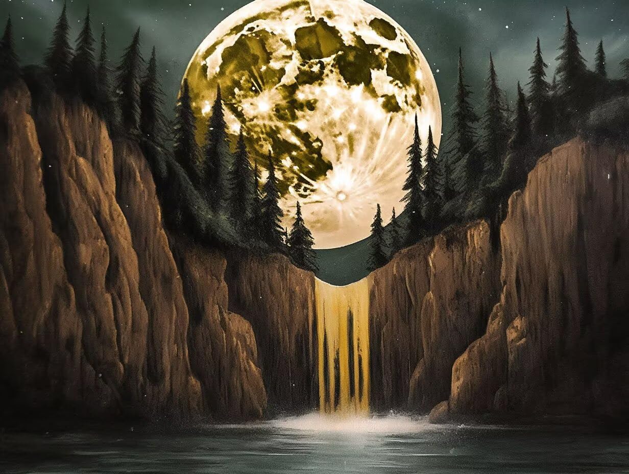 Malowanie według liczb, Moon Falls, malowanie według liczb, dla dzieci, "zrób to sam", ręcznie malowane, zestaw obrazów olejnych, malowanie według liczb, kreatywna dekoracja, pędzle, farba akrylowa
