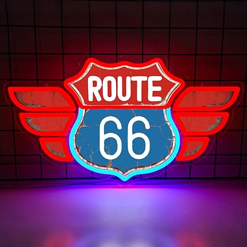 Letrero de neón con estampado UV Route 66, decoración de pared con texto en inglés "Route 66", regulable, para hombre, cueva, hogar, garaje, luces