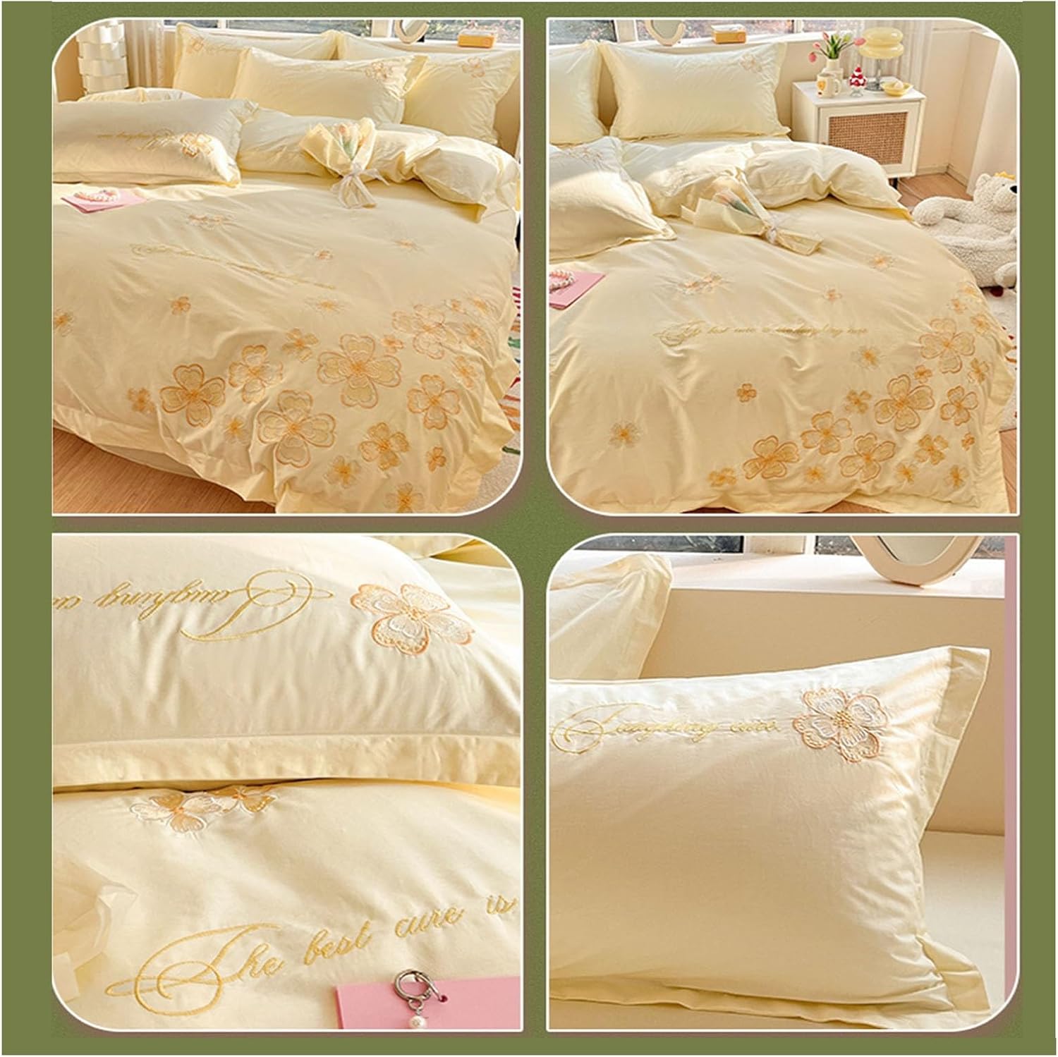 Down Quilt Cover, Pure Cotton Four-Piece Bedding Set, Invisible Zipper Design, Machine Washable Cotton Fabric, Bedding Suitable for Multiple Scenes