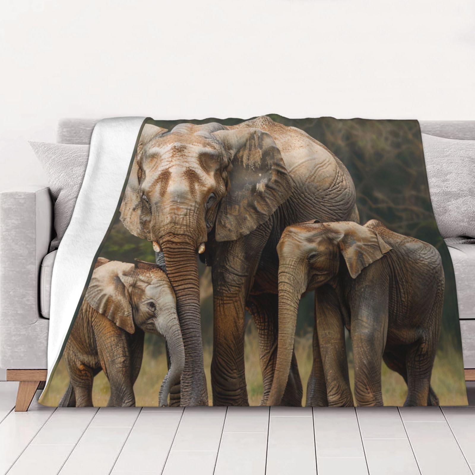 AUBKFELD Elephant Family Printed Flannel Blanket 102x76 CM, Soft & Warm Throw Blanket for Sofa/Couch/Bed/Car, Gifts for Audlts Women Men
