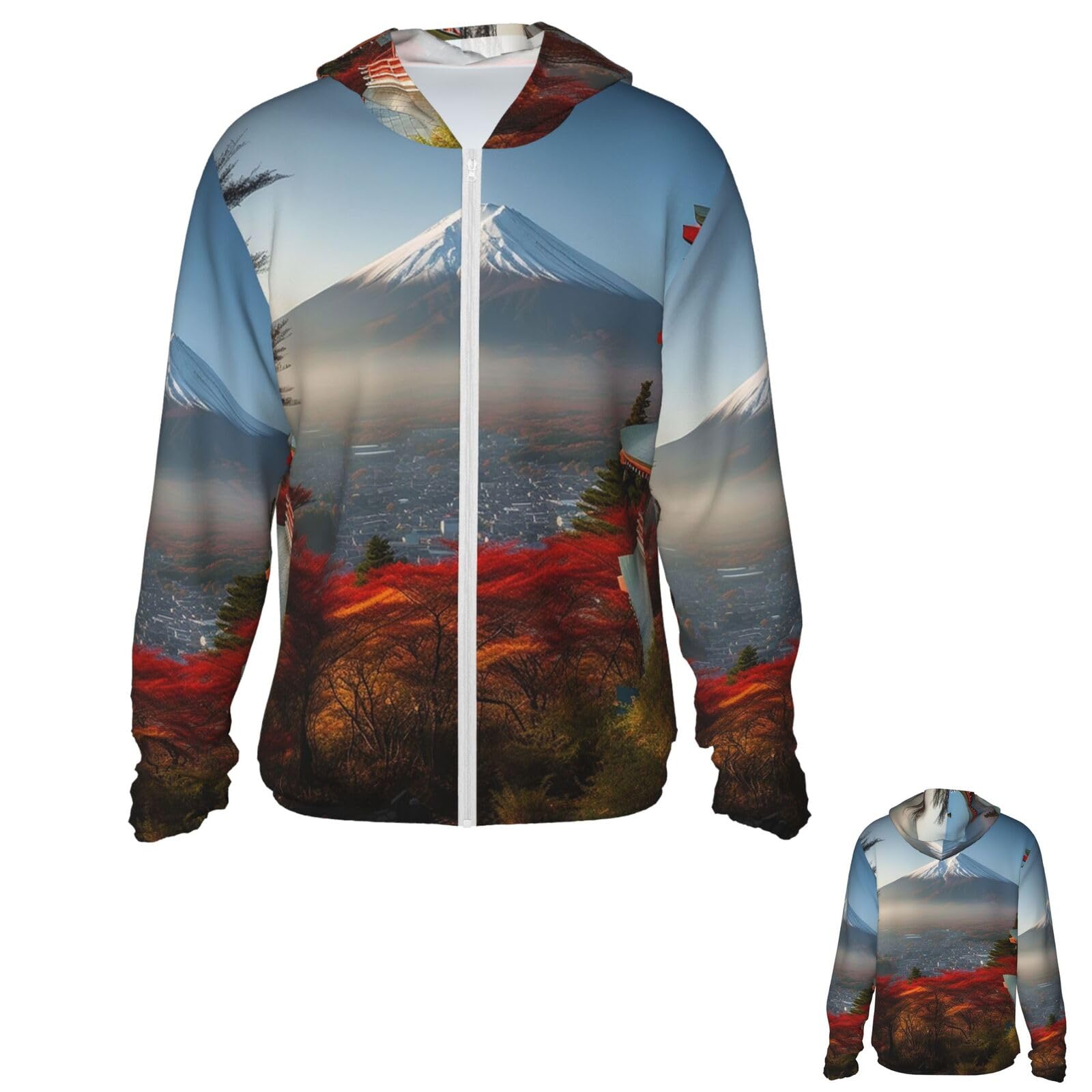 NONHAI Men's Sun Protection Jacket UPF 50+ Full Zipper Long Sleeve UV Hoodie Shirt Japan Mount Fuji Women's Outdoor Jacket Black