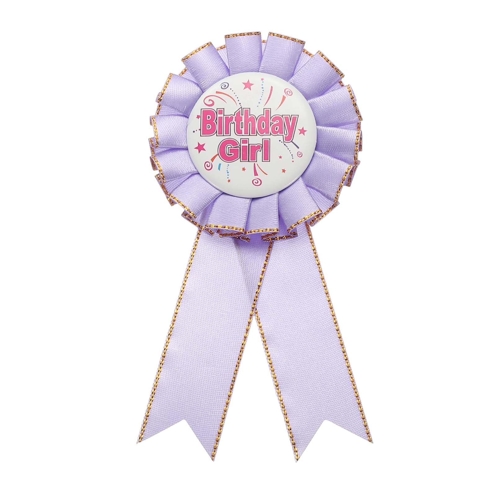 PATIKIL Birthday Ribbon Pin, 5.9 x 2.8 Award Ribbon Fabric Birthday Girl Pin for Party Adults Women Party Decorations Celebration Accessory Gift, Light Purple